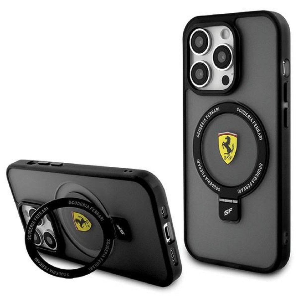 Ferrari Handyhülle iPhone 15 Pro Max aufstellbar Magsafe kompatibel Logo Matt dunkel 6,7 Zoll, Kantenschutz