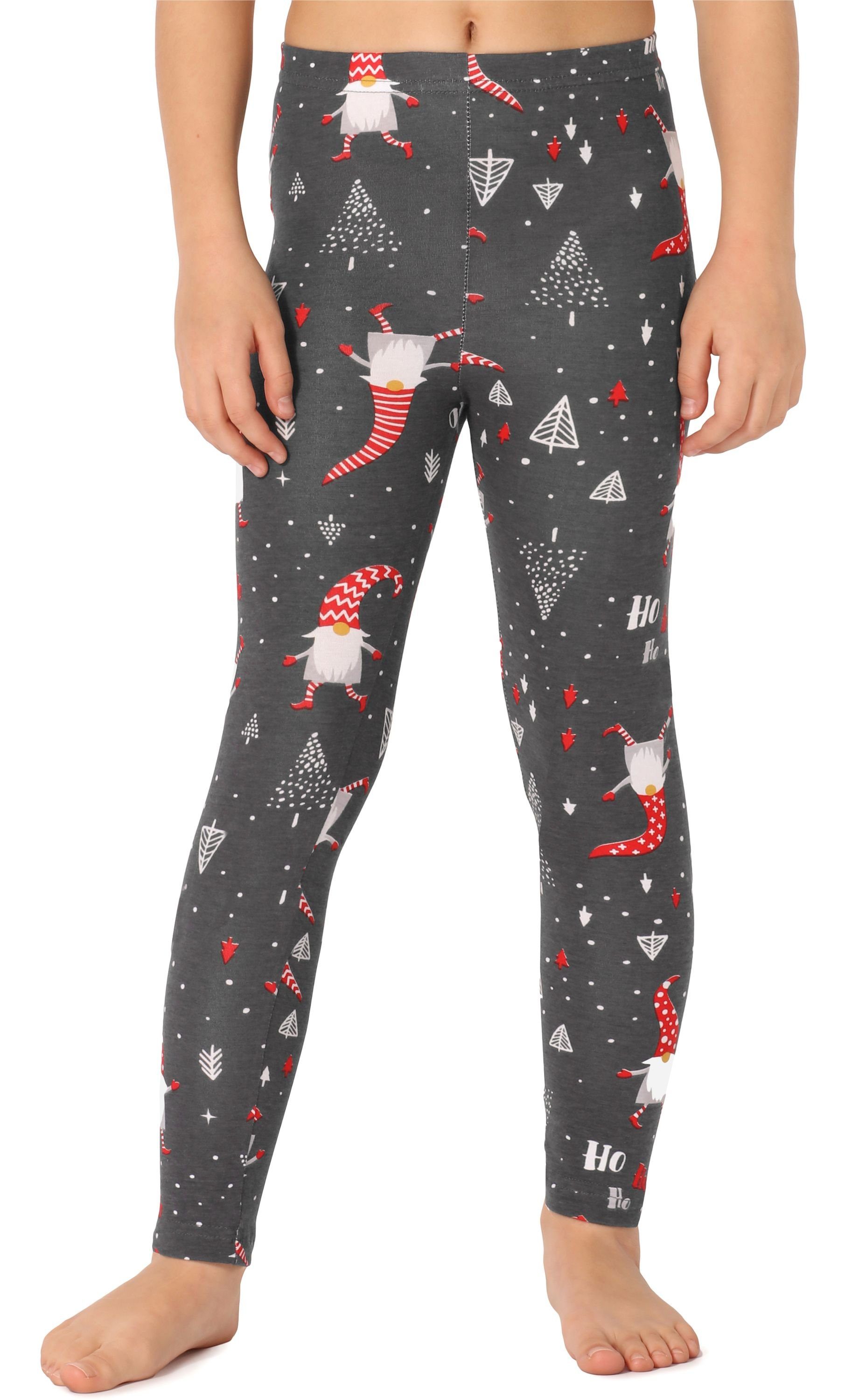 Lange Style Dunkelmelange/Weihnachtsmänner elastischer Baumwolle Leggings Mädchen MS10-337 Bund (1-tlg) Leggings aus Merry