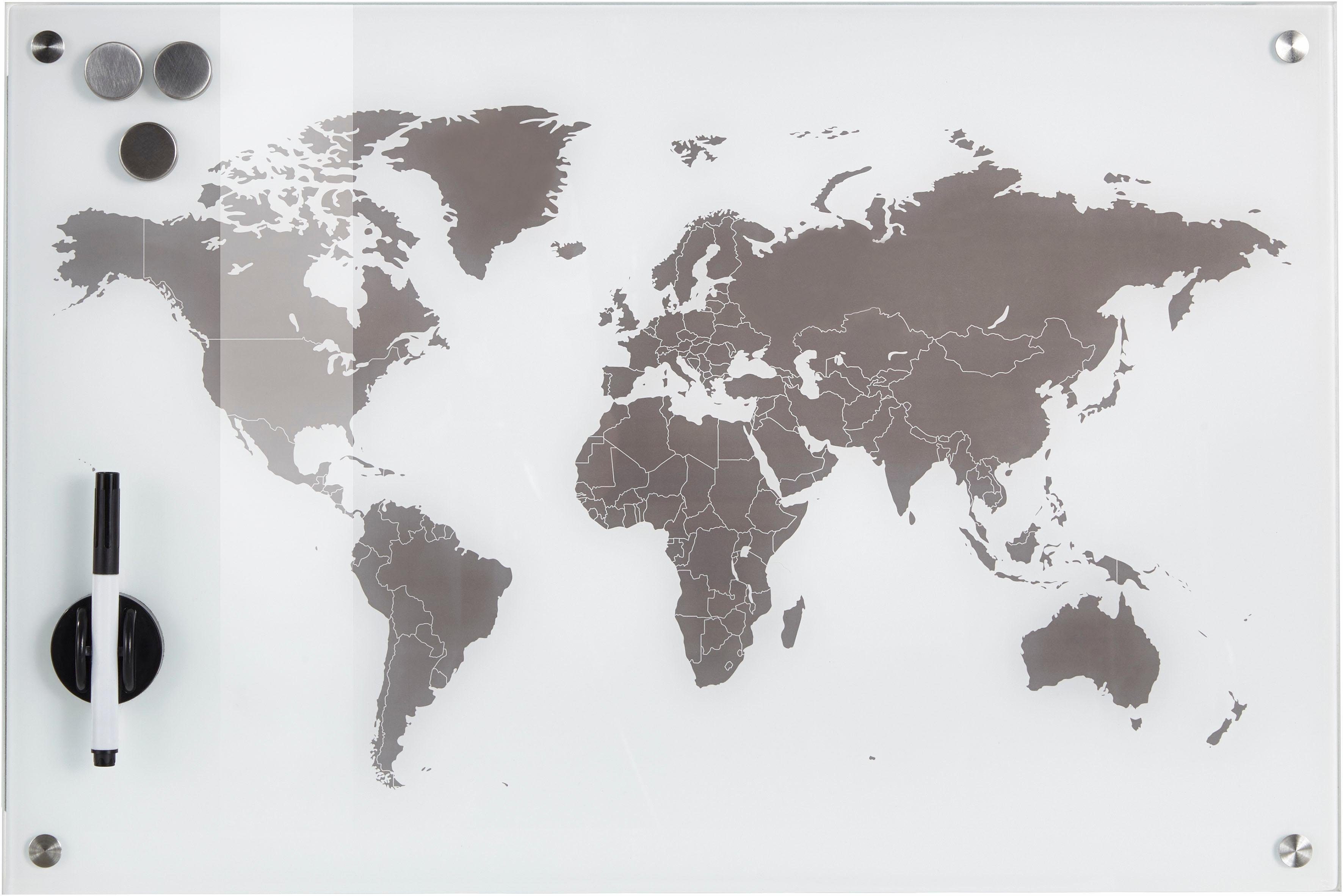 Zeller Worldmap, Present Pinnwand 60x40 Glas