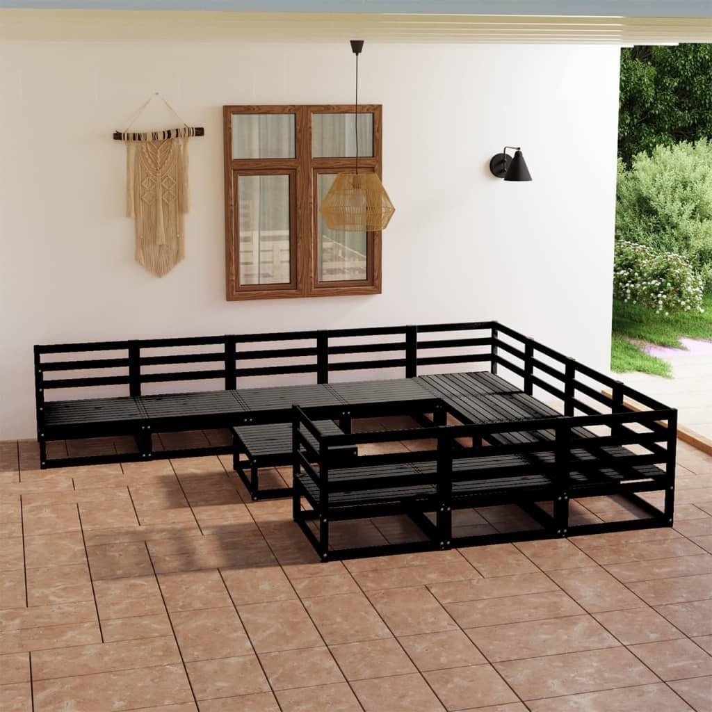 vidaXL Gartenlounge-Set 11-tlg. Garten-Lounge-Set Massivholz Kiefer, (1-tlg) Schwarz