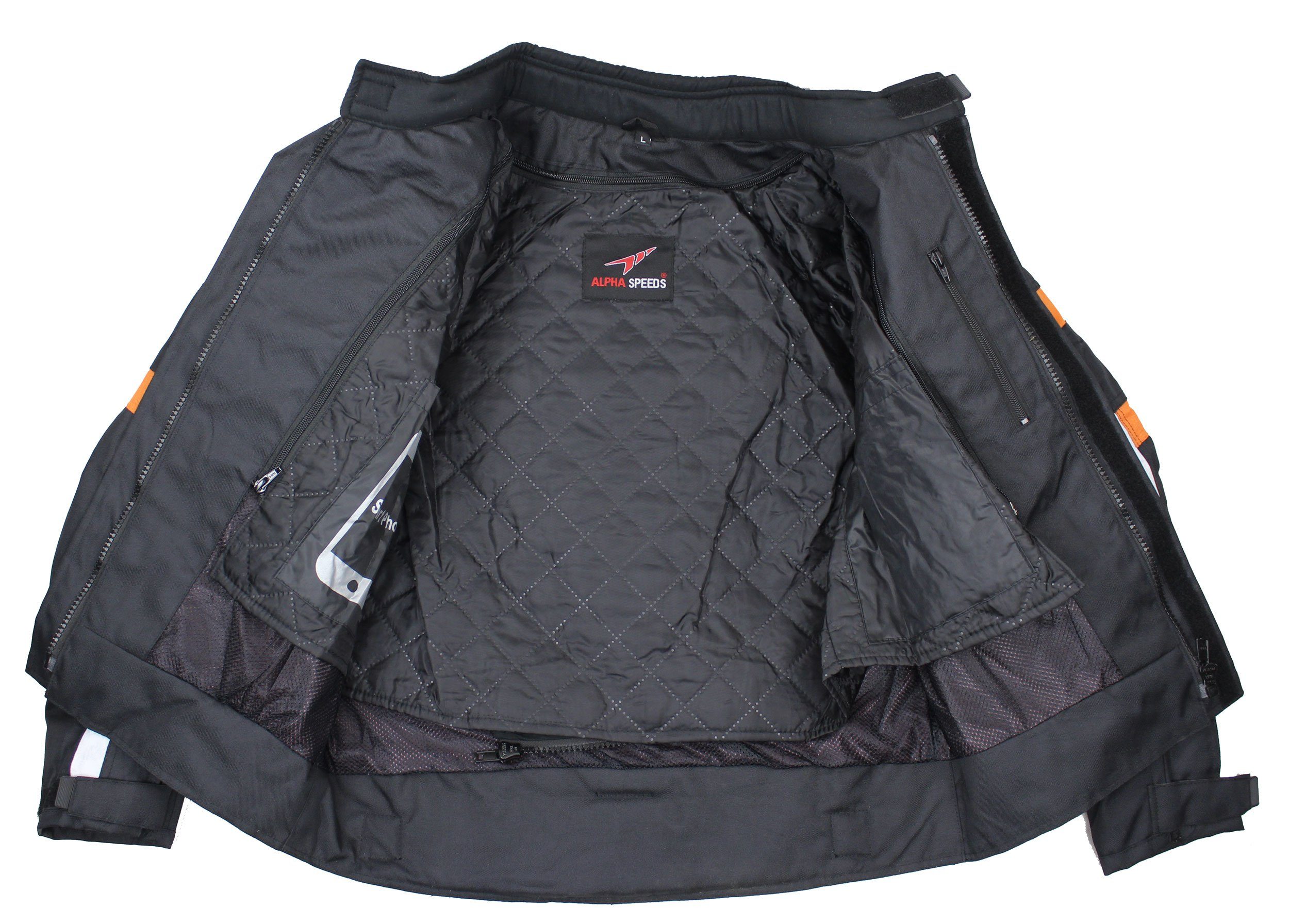 Alpha Speeds Motorradjacke Herren Motorrad Biker Textil Jacke Wasserdicht Jacke mit Protektoren Belüftungssystem, Innenjacke ist trennbar: All Season, SLIM Orange