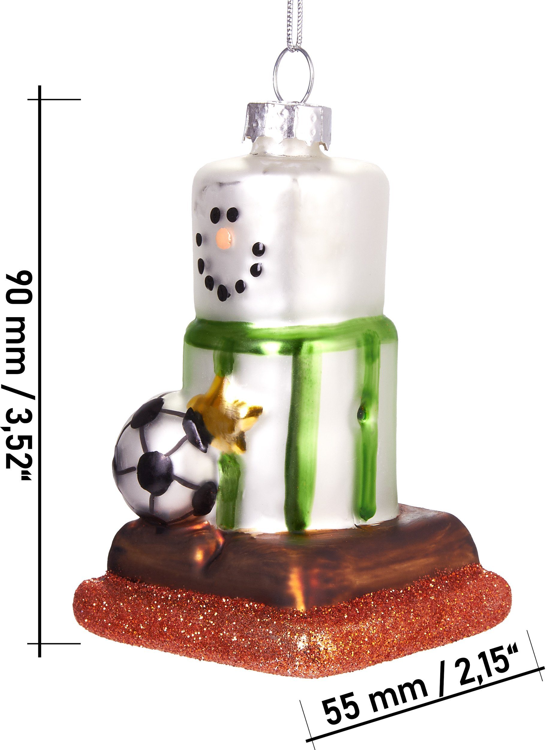 Fußball, - mit mundgeblasene Glas, Schneemann Kunstvolle BRUBAKER aus 9 Weihnachtskugel Weihnachtsdekoration Christbaumschmuck handbemalt cm