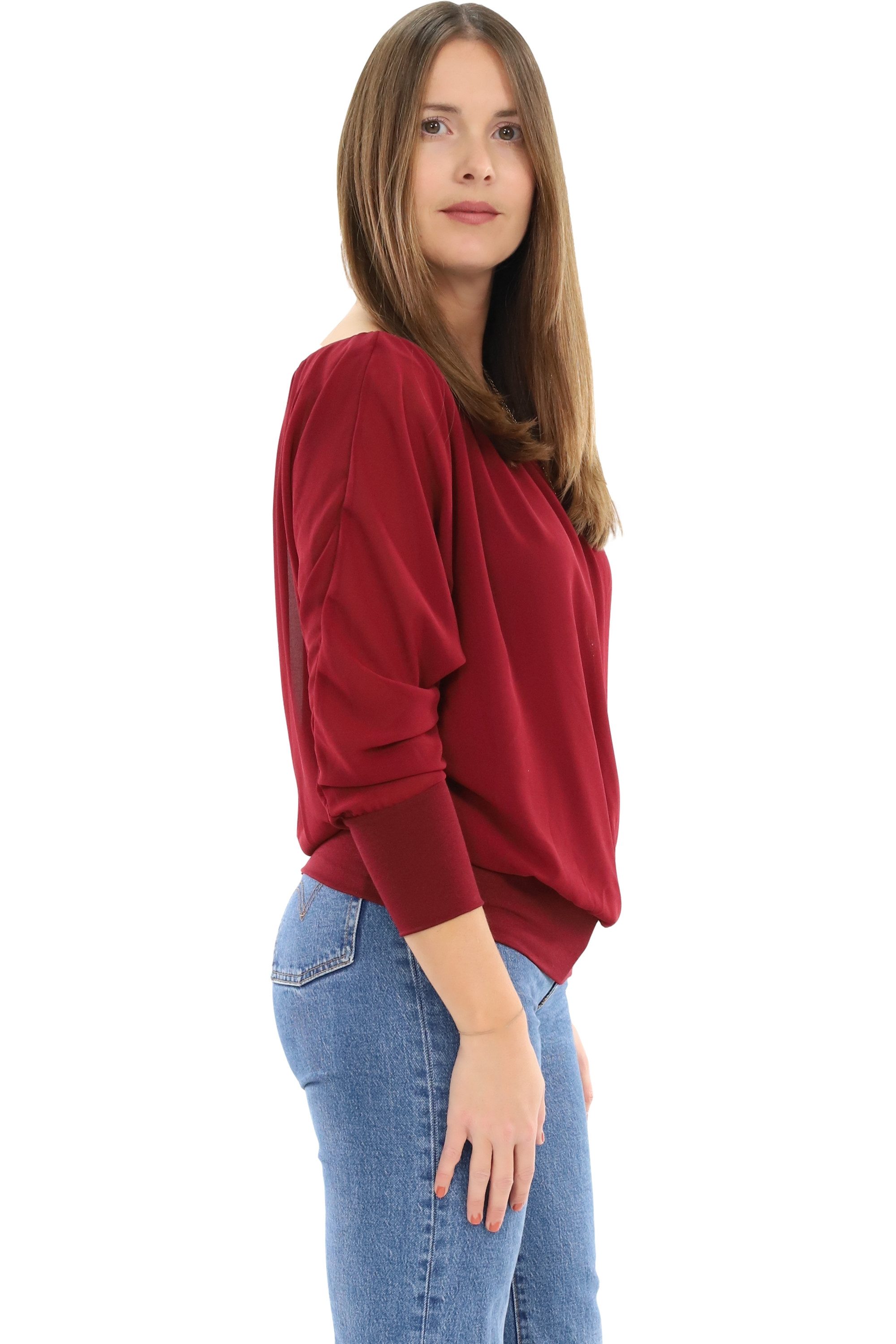 malito more than fashion Chiffonbluse malito Damen Bluse mit passender Kette, Tunika mit ¾ Armen, Blusensh Bluse mit Fledermausärmeln Einheitsgröße