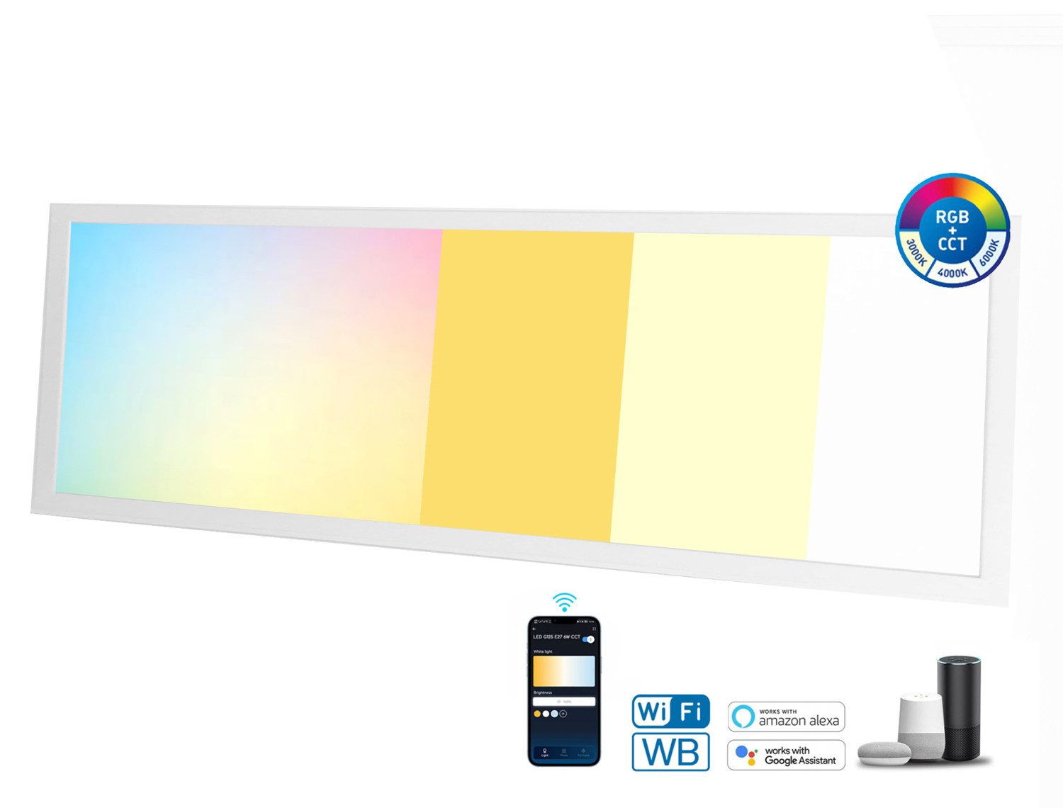Aigostar LED Panel 120x30-RGB+CCT LED Bluetooth Mesh Smart Panel Deckenleuchte dimmbar, RGB-CCT, Einbaupanel Sprachsteuerung Smartphone (APP) Steuerung