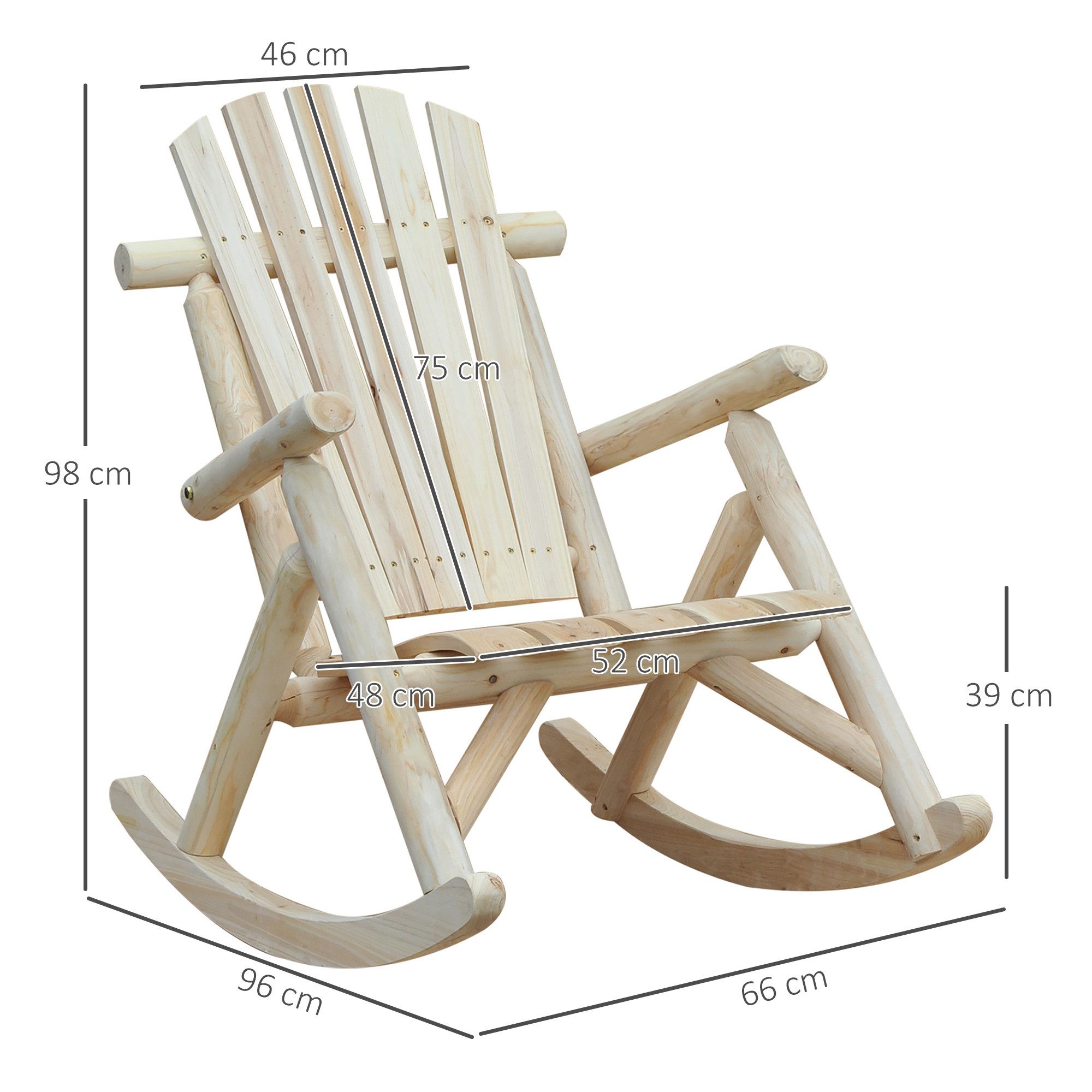 Outsunny Schaukelstuhl Gartenstuhl mit Armlehne, wetterfest (Schwingsessel, 1 St), Naturholz B96 x D66 x H98cm