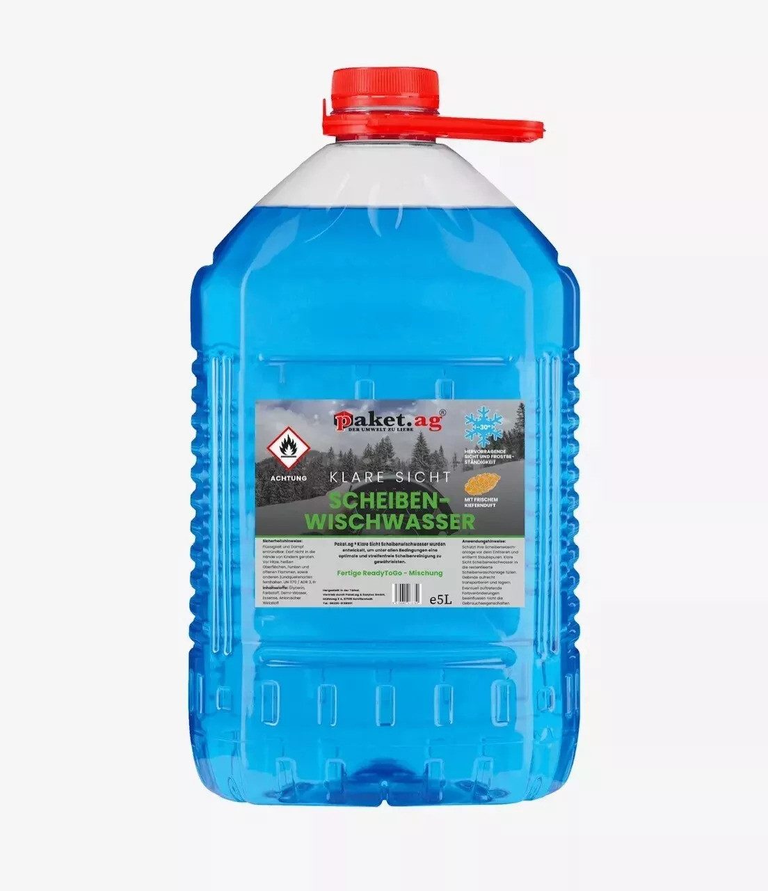 Paket.ag Scheibenfrostschutz -30°C Fertigmischung für Scheibenwaschanlage, 5 Liter, 5 St.