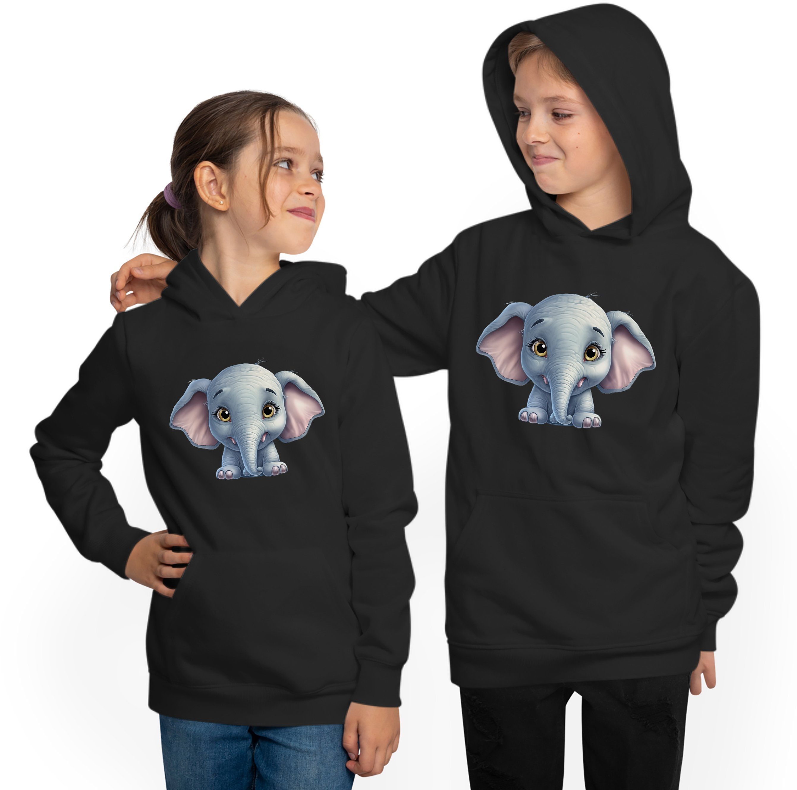 MyDesign24 Hoodie Kinder Kapuzen Sweatshirt - Baby Elefant Kinder Wildtier Hoodie Kapuzensweater mit Aufdruck i272