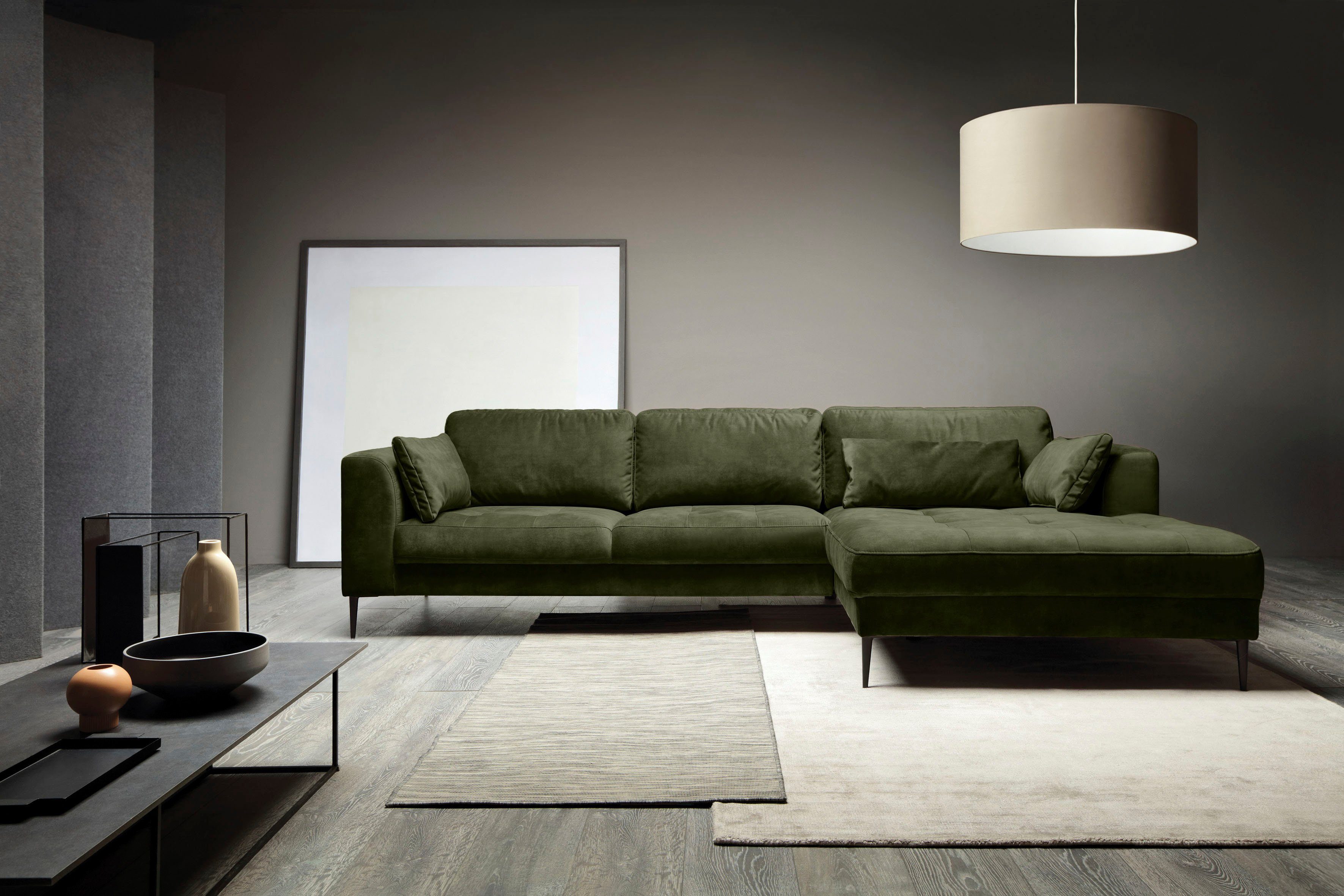 TRENDMANUFAKTUR Ecksofa Luzi, wahlweise mit Schlaffunktion & Bettkasten., L-Form, Designsofa mit tollem Sitzkomfort, Metallfüße schwarz, Breite 280 cm
