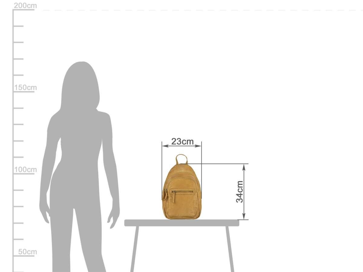 Bear Design Freizeitrucksack "Joy" Cow Lavato Leder knautschig kleiner Daypack, kleiner Daypack Cityrucksack, Leder in ocker gelb, Damenrucksack