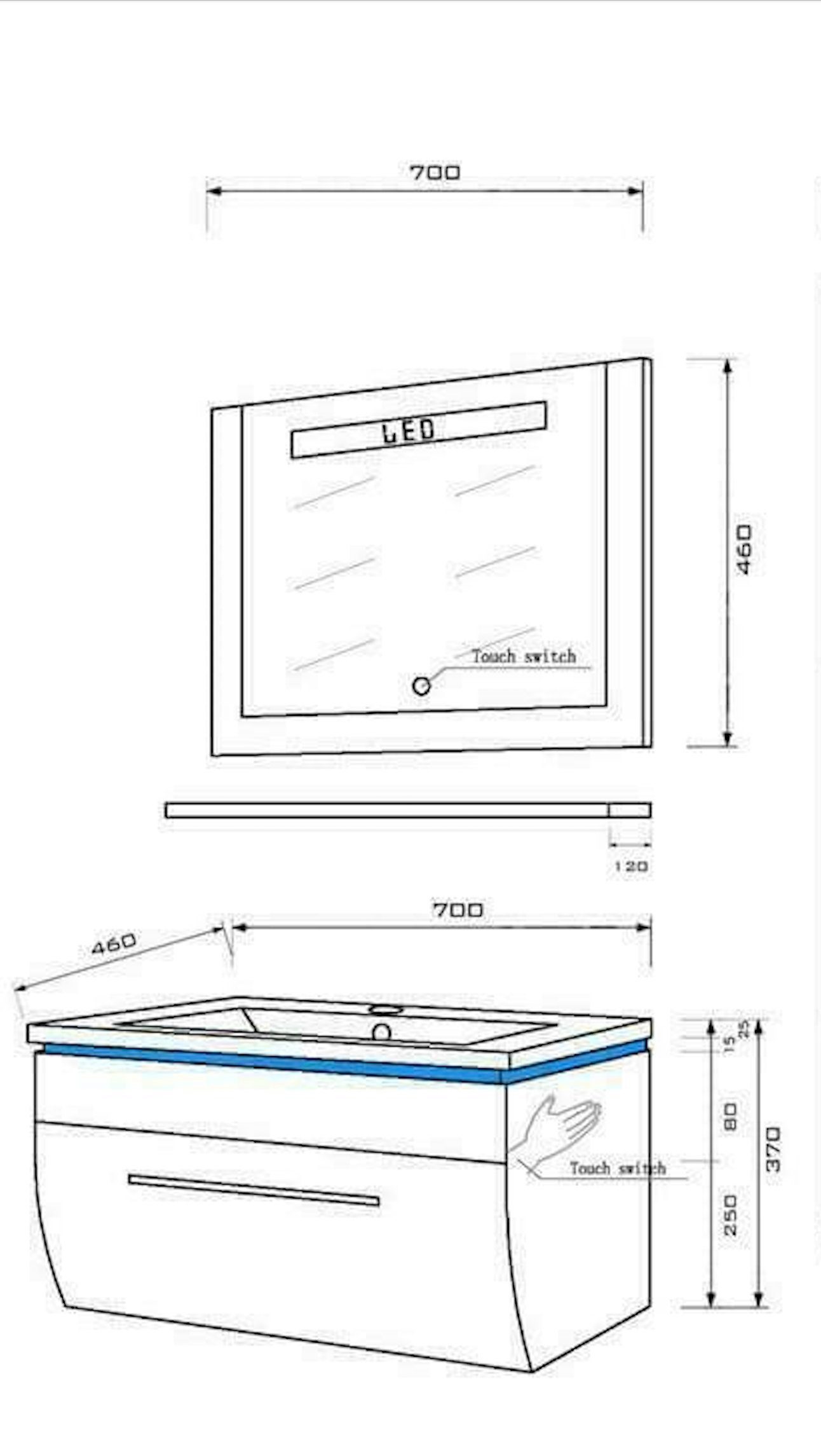 Schwar Badezimmermöbel Weiß 70 Set Hochglanz cm, Badmöbel montiert Set Angebot), Vormontiert Homeline Badmöbel-Set (Wählbar,