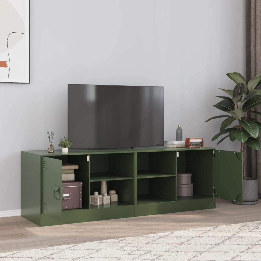 furnicato TV-Schrank Robuster 67 x 39 x 44 cm in Olivgrün (2-St) Stabiles Lowboard aus Stahl mit Ablagen und Fach mit Türgriff