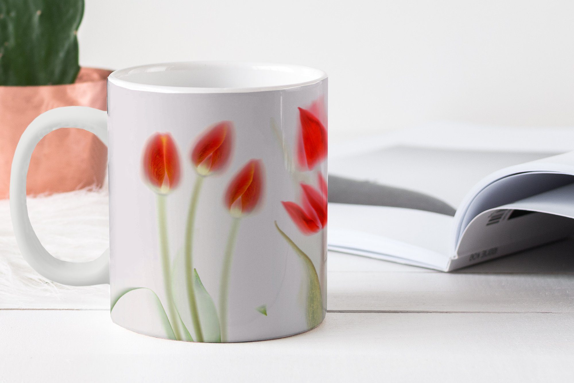 Teetasse, MuchoWow Tulpen, Geschenk von Tasse Keramik, Kaffeetassen, roten Bild Becher, Teetasse,
