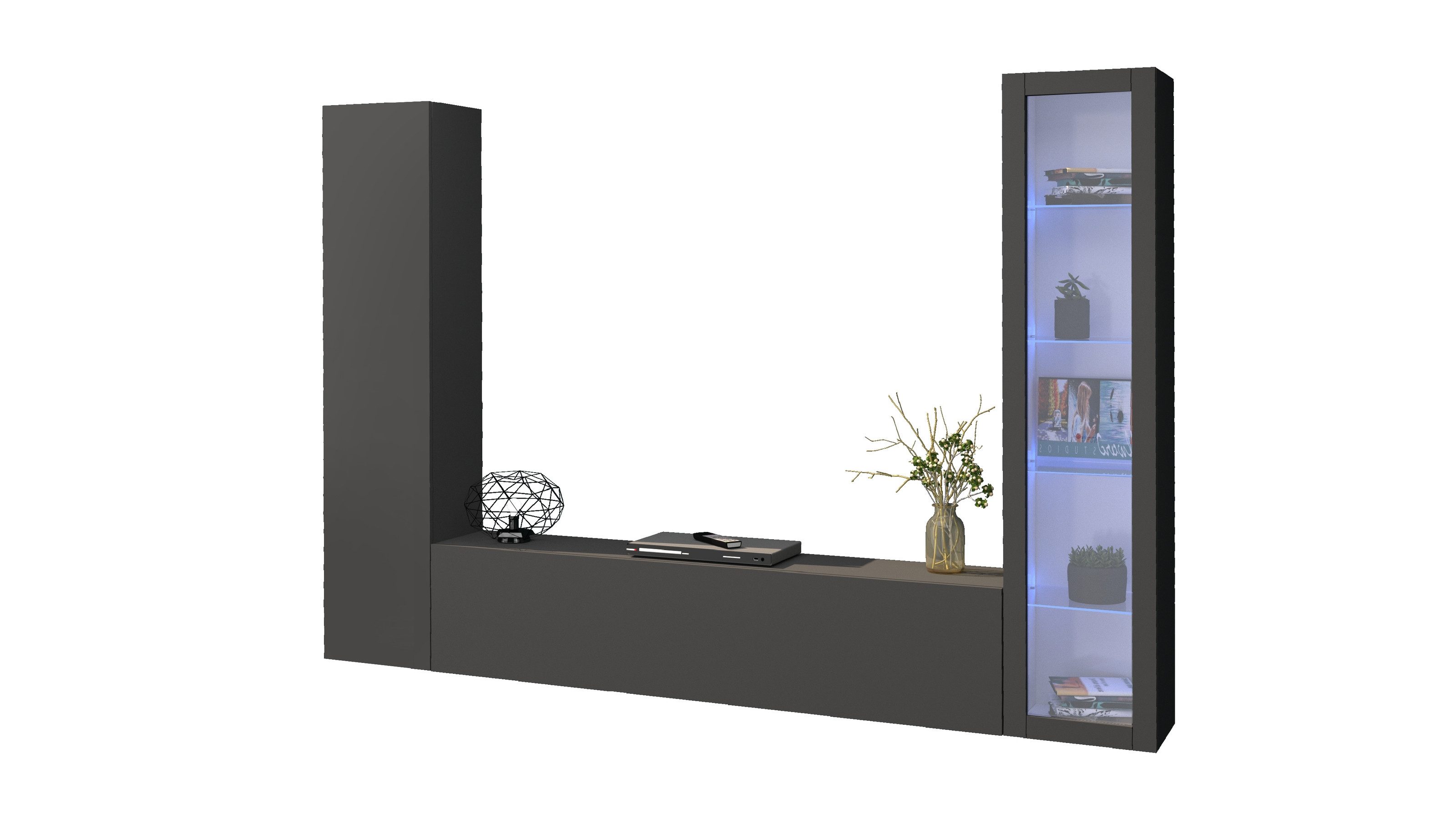 Web Furniture Wohnwand (3-teilig) in Anthrazit matt - 260x180x30 (BxHxT), (3-teilig)