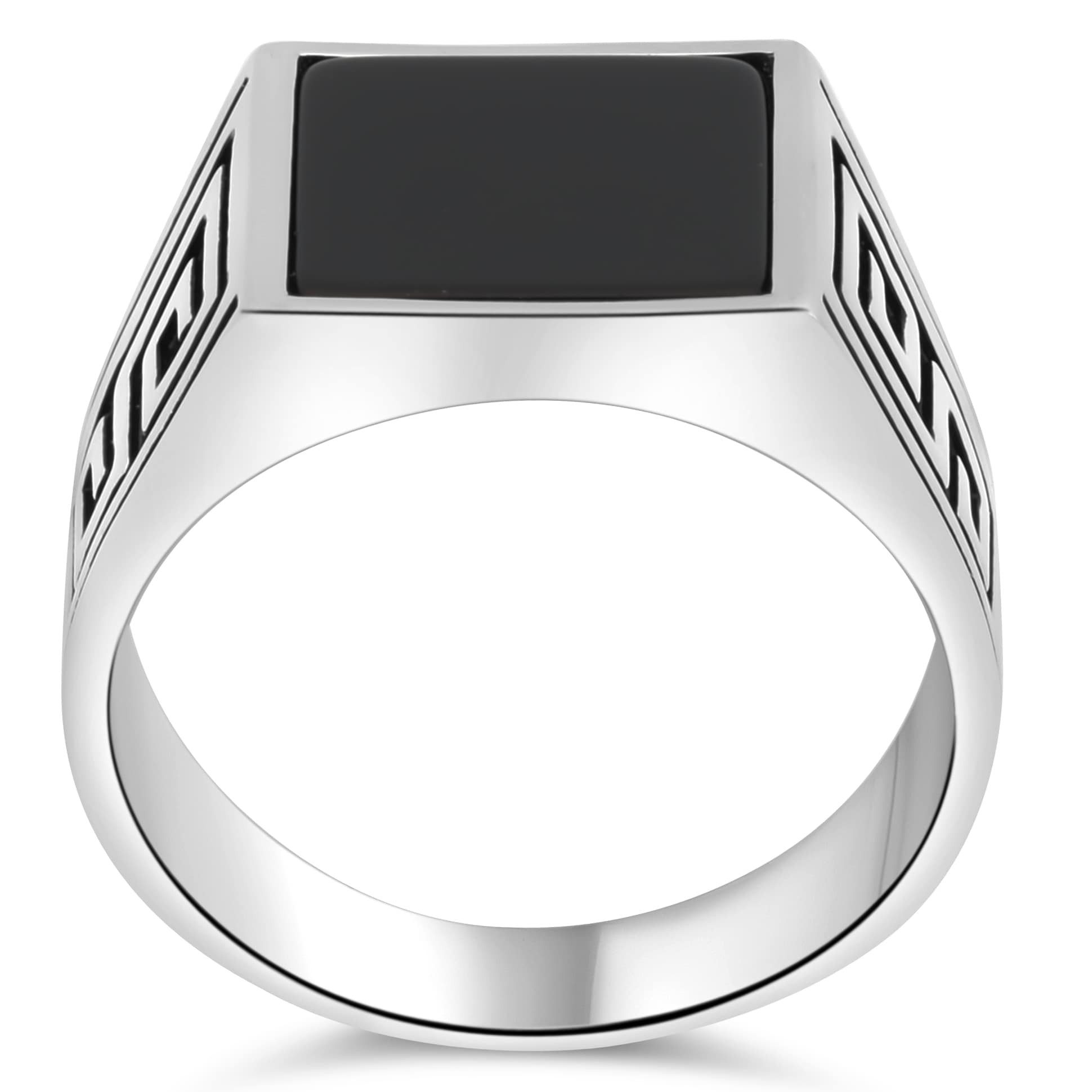 Tony Fein Siegelring Siegelring mit eckigem flachen Onyx Stein und Griechisches Muster, Made in Italy – Bild 4 von 5