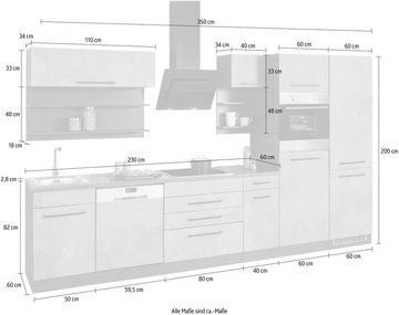 HELD MÖBEL Küchenzeile Tulsa, ohne E-Geräte, Breite 350 cm, schwarze Metallgriffe, MDF Fronten