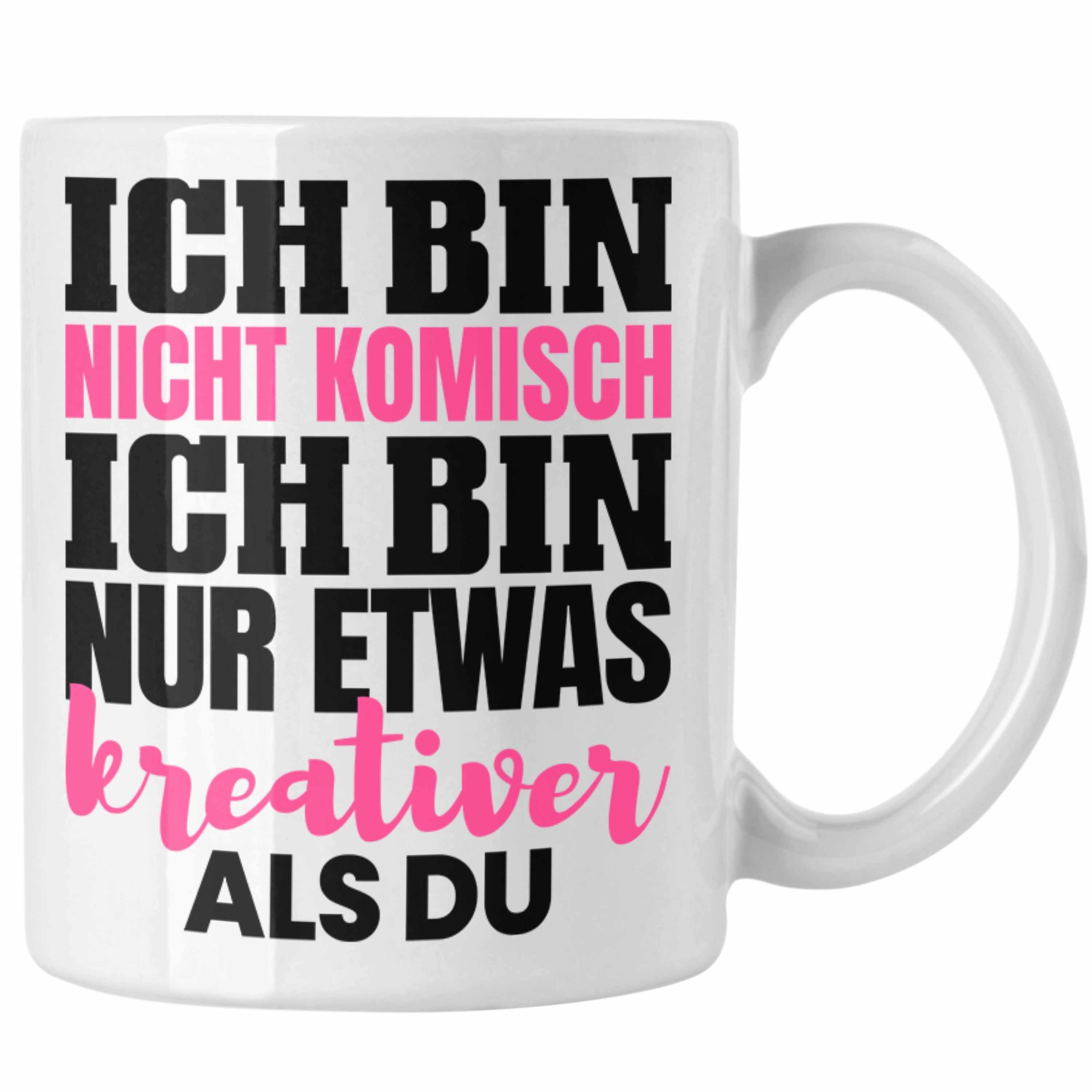 Trendation Tasse Verrückte Freundin Tasse Kaffee-Becher Geschenk Crazy Arbeits-Kollegin Weiss