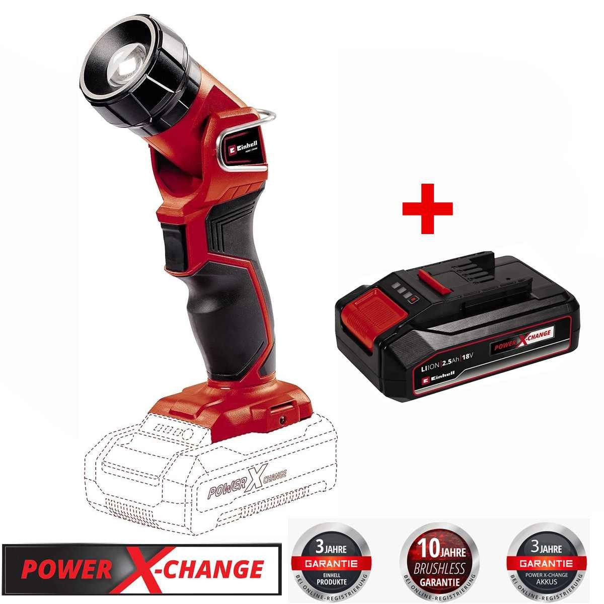 Einhell LED Taschenlampe Akku-Lampe TC-CL 18 Li H- + Akku 2.5 Ah 18V, 280 lm, ohne Ladegerät