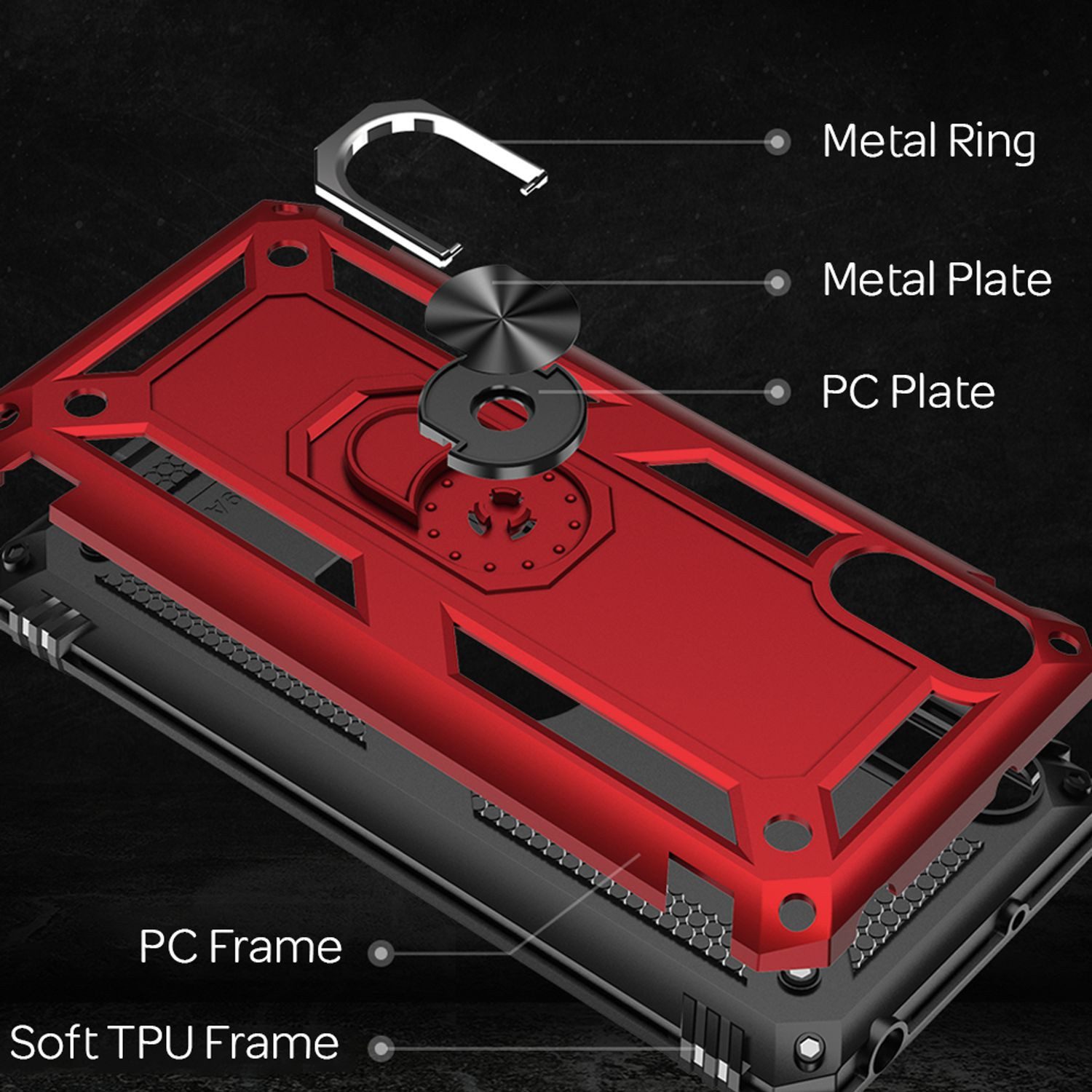 Nalia Smartphone-Hülle Xiaomi Redmi 9A 16,6 cm (6,53 Zoll), Outdoor Military Style Hülle mit Ring / Extrem Schützend / Panzer Case