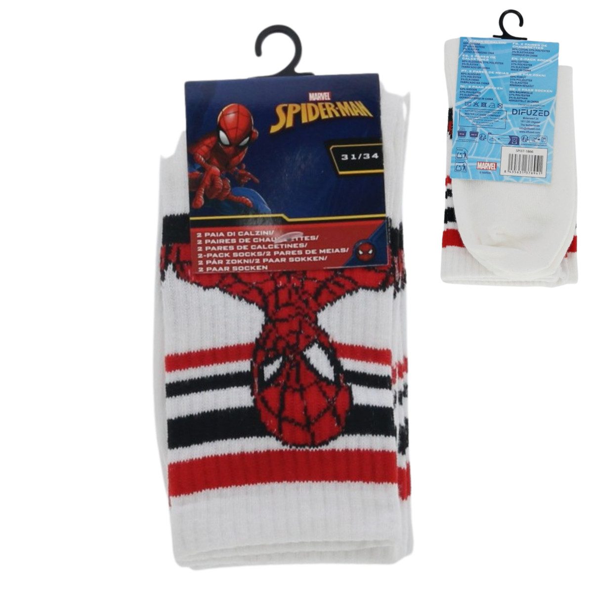 Spiderman Socken Socken Kinder 2er Set Weiß Baumwollsocken Jungen Freizeit Sport Schule