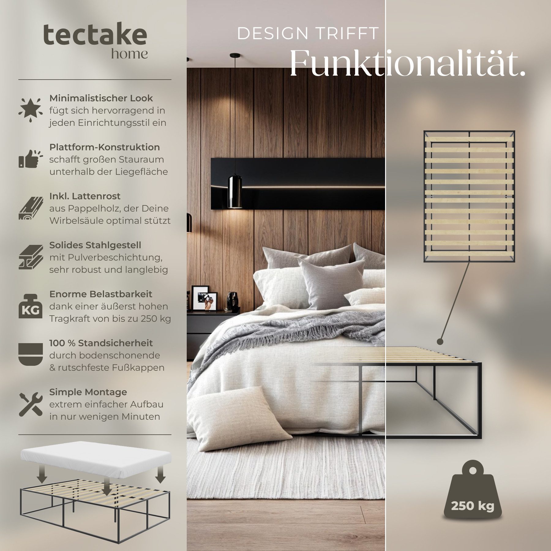 tectake Bettgestell Bett, robustes Stahlgestell günstig online kaufen