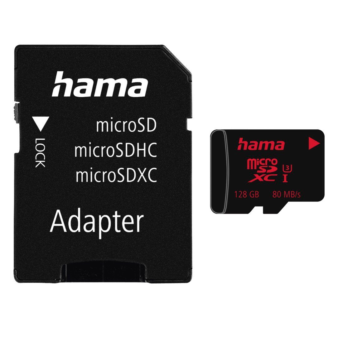Hama microSD Karte, Memory Pro 4K, +Adapter/Foto, UHS Speed C3 UHS-I 80MB/s Speicherkarte (128 GB, Video Speed Class 30 (V30)/UHS Speed Class 3 (U3), 80 MB/s Lesegeschwindigkeit)