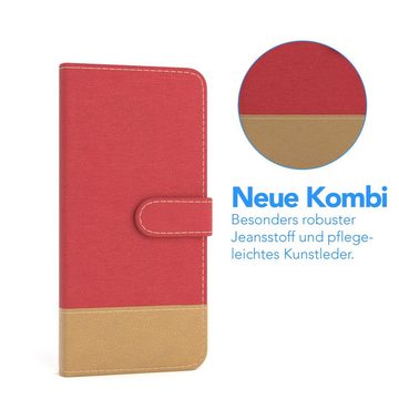 EAZY CASE Handyhülle Bookstyle Jeans für Samsung Galaxy S9 5,8 Zoll, Denim Etui Handytasche Kunstleder mit Standfunktion und wallet Rot