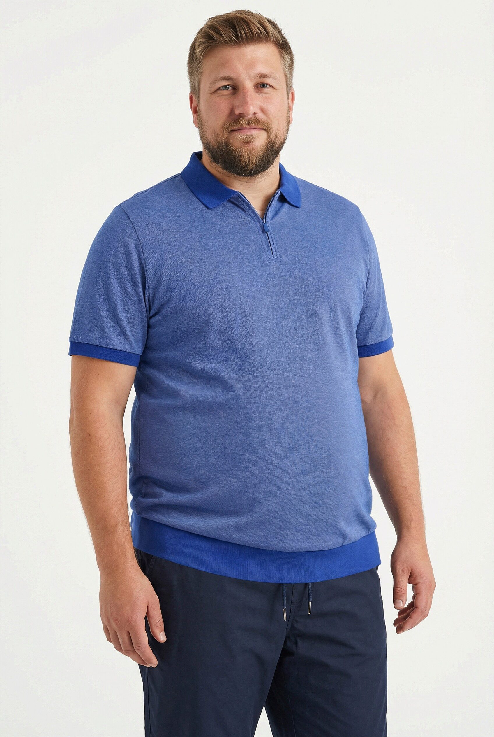 Men Plus Poloshirt Poloshirt Bauchfit Pikee Zipper Halbarm