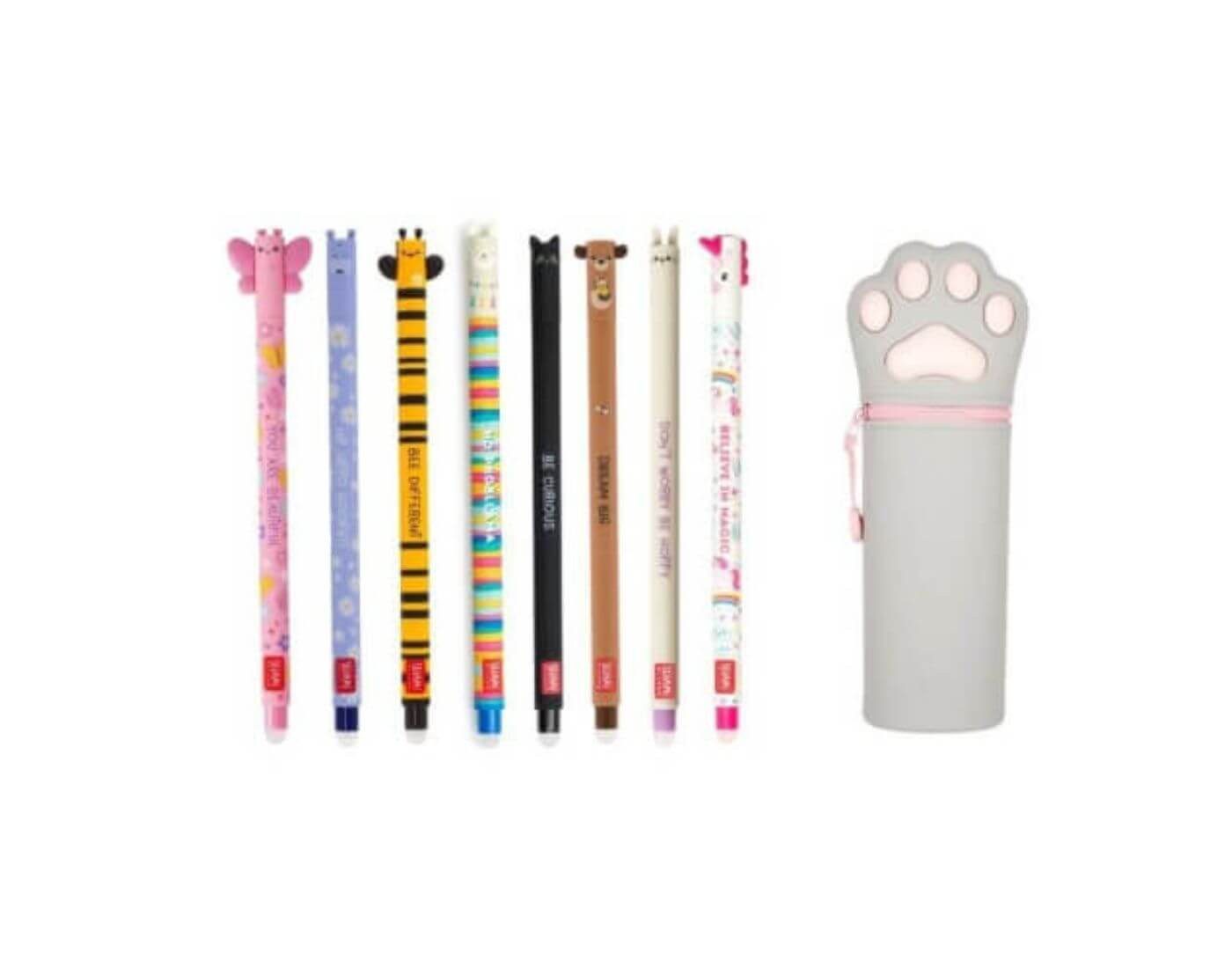 Legami Gelschreiber Legami 8 löschbare Gelstifte + Tatze Mäppchen Bundle