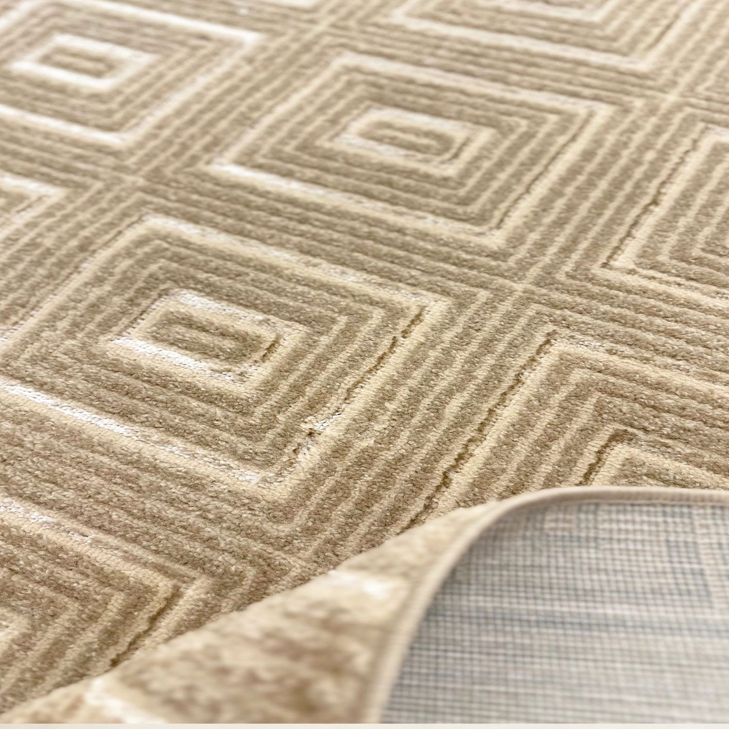Vimoda Teppich Teppich Wohnzimmer neues dünn Designteppich kariert moderne, Rechteckig, Höhe: 5 mm, Kurzflor Teppich 3D, Sommer/Winter, glänzenden Linien, Frans – Bild 5 von 5