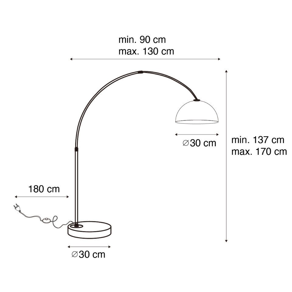 Qazqa Bogenlampe Arc-basic, Dimmbar, LED wechselbar, Extra-Warmweiß, QAZQA Bogen­lampe, e27, Messing, Stahl, Modern