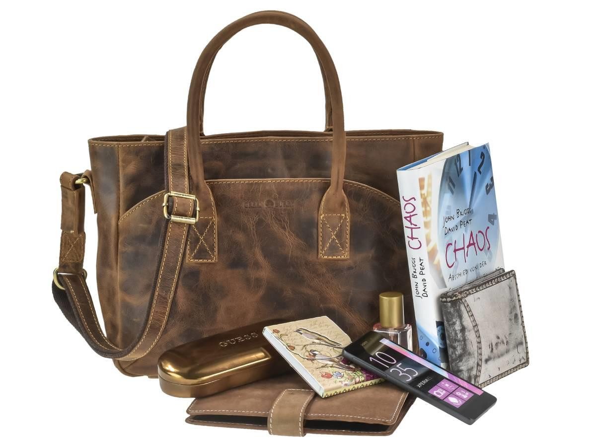 Greenburry Umhängetasche "Vintage" Umhängetasche Leder 36x23cm antikbraun, Shopper, Handtasche, Damen, antikbraun