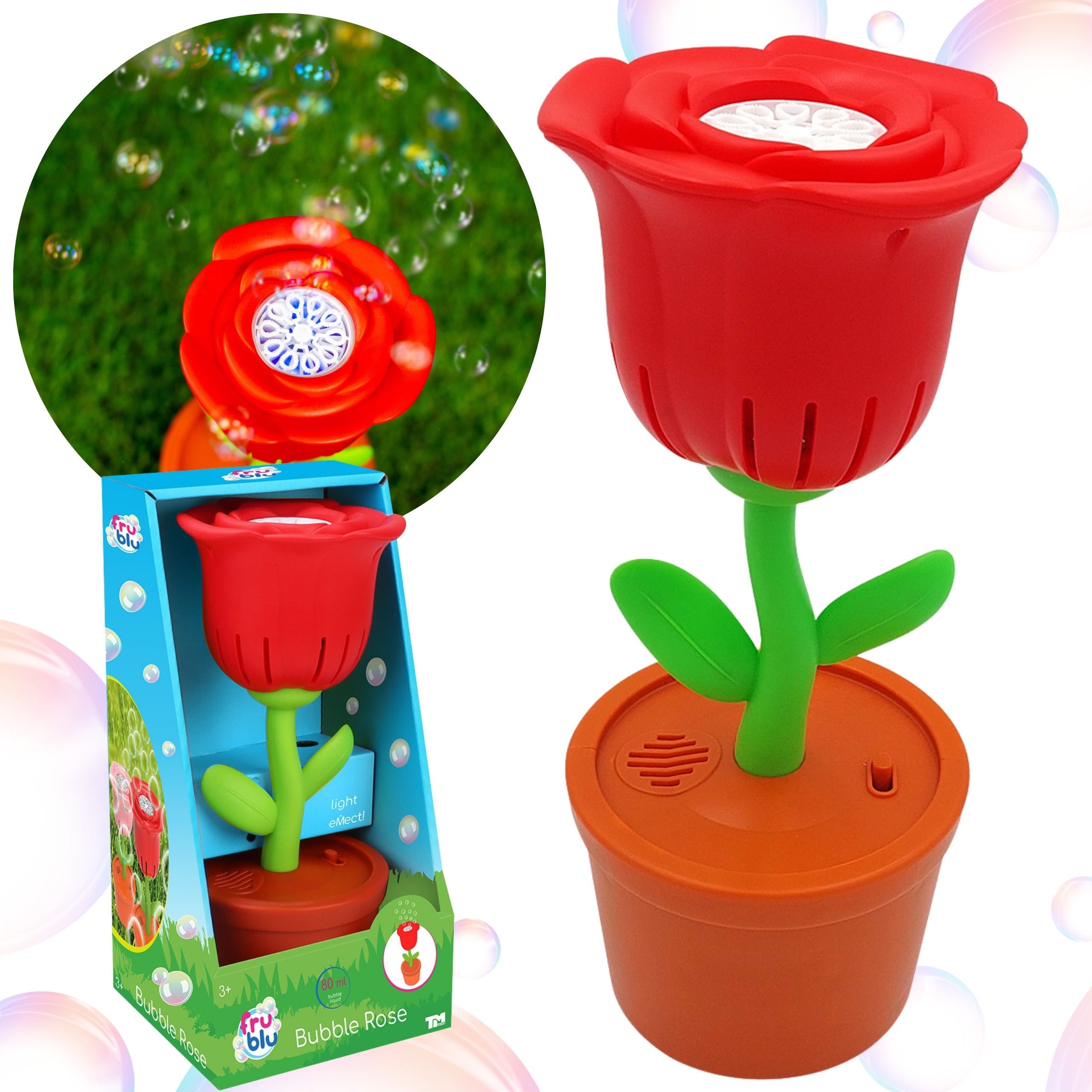 Sarcia.eu Seifenblasenmaschine Seifenblasenmaschine, Seifenblasenrose + 80ml Flüssigkeit, LED Licht