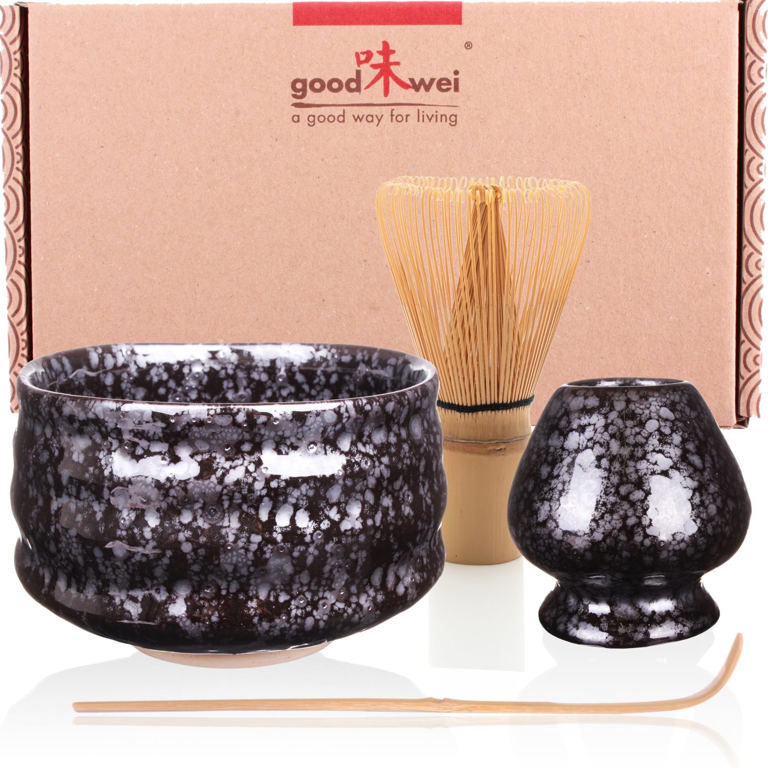 Goodwei Чайный сервиз Matcha Teezeremonie Set "Tetsu" mit Teeschale, Besen und Besenhalter (4-tlg), 1 Personen, Keramik