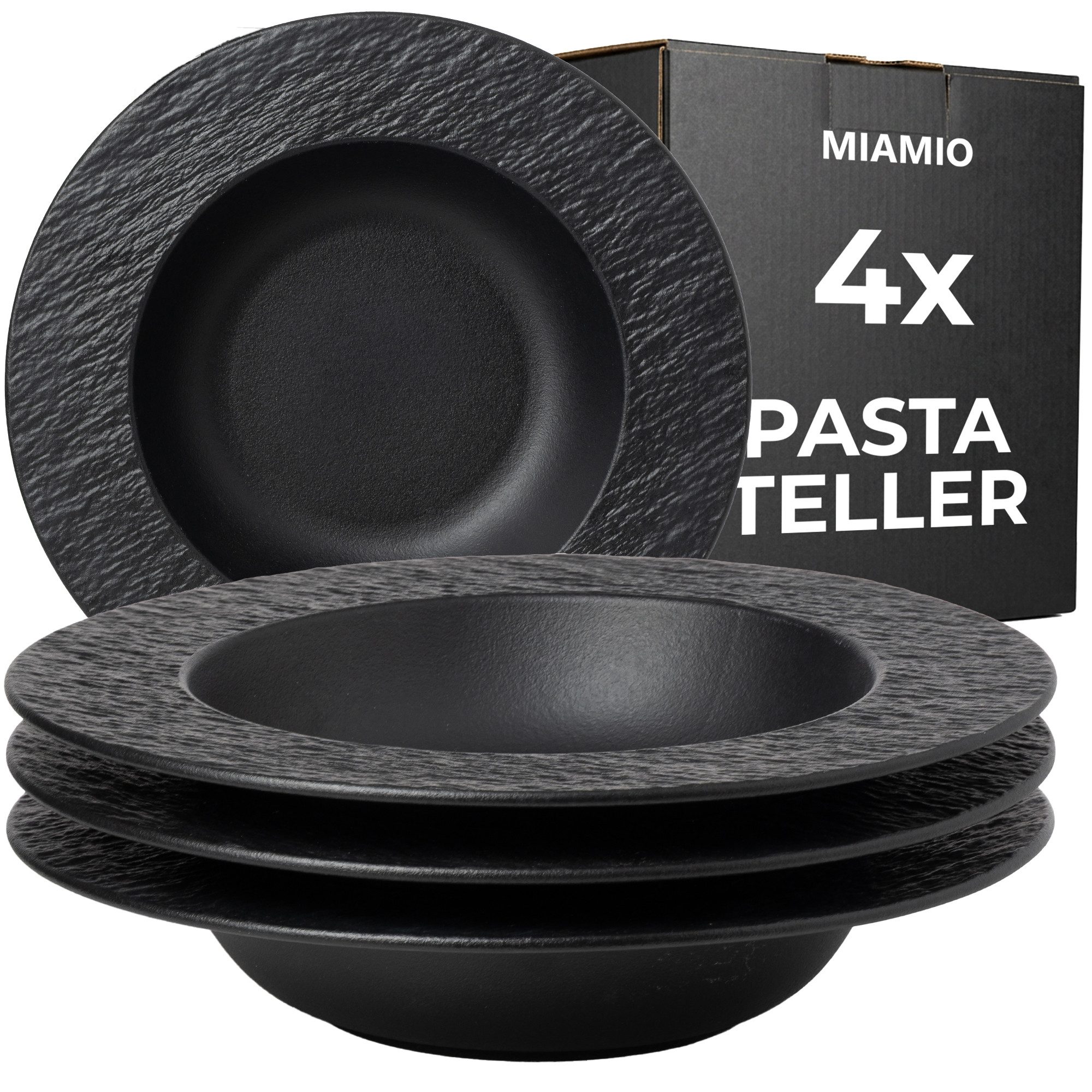 MiaMio Suppenteller Oasis, Schwarz, (4 St), 650 ml, Ø 26,3 cm, mikrowellen- und spülmaschinengeeignet