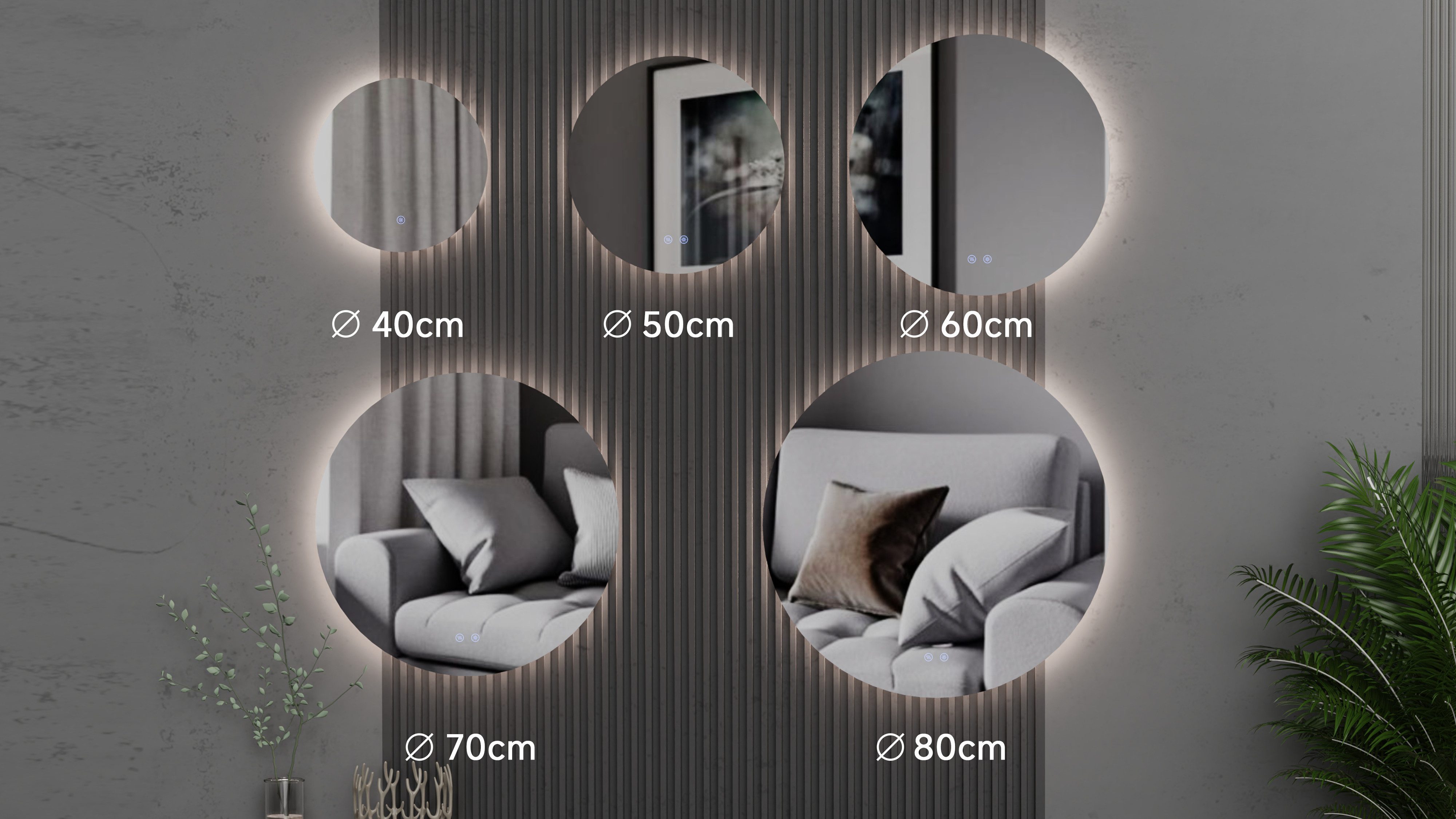 welltime LED-Lichtspiegel Toledo rund, Spiegel mit LED Beleuchtung, Badspiegel, mit Anti-Fog Beschichtung