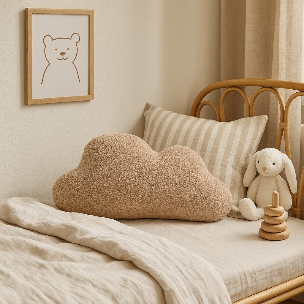 BABEES Dekokissen DEKOKISSEN Boucle Kuschelkissen Herz Wolke GROß 40x25, XXL 60x35 cm, Wolkenkissen Deko Kissen Geschenk Baby Kinderzimmer Babyshower