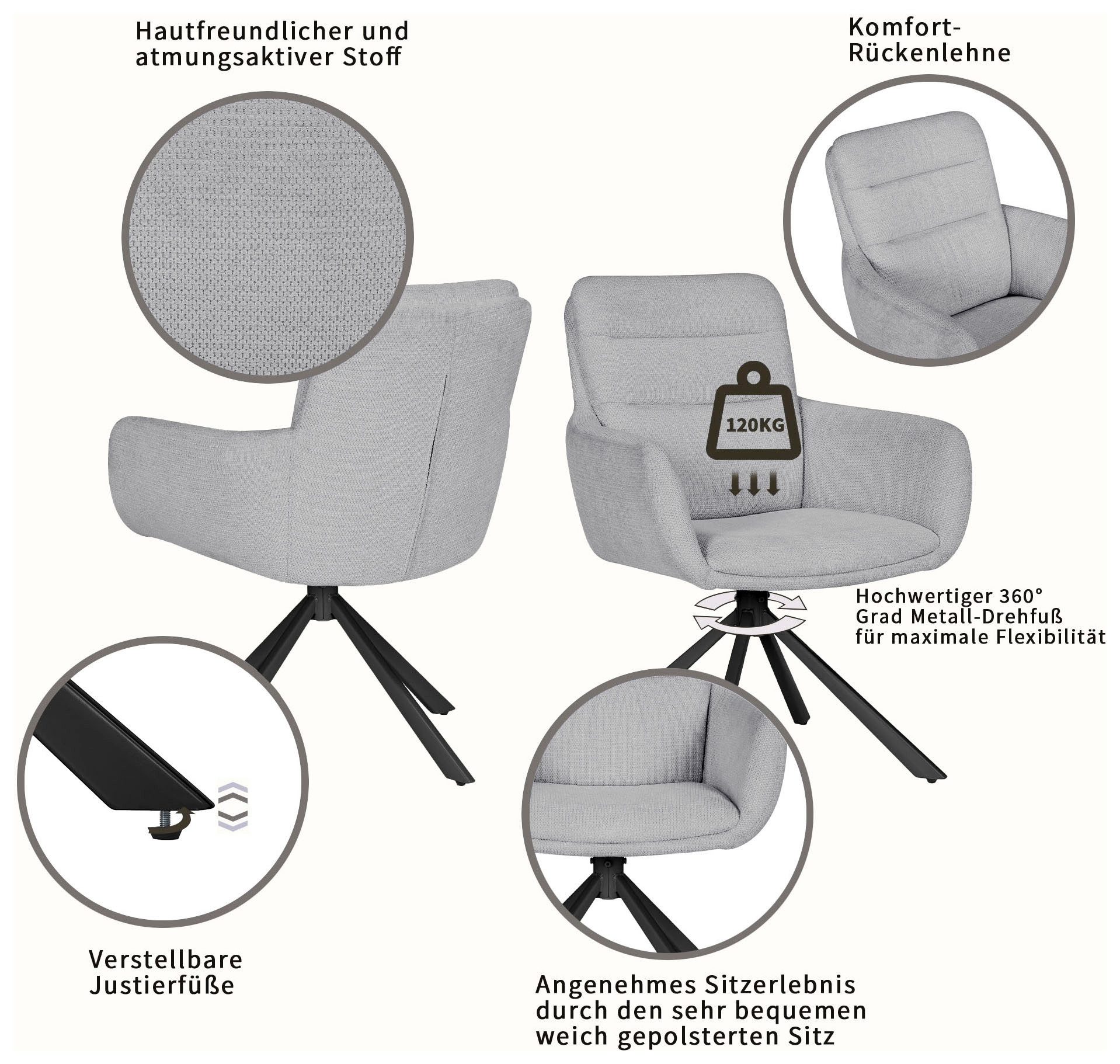 OTTO home Esszimmerstuhl ASLY (Set, 2 St), mit hochwertigem Webstoff, Holzgestell und 360°-Funktion
