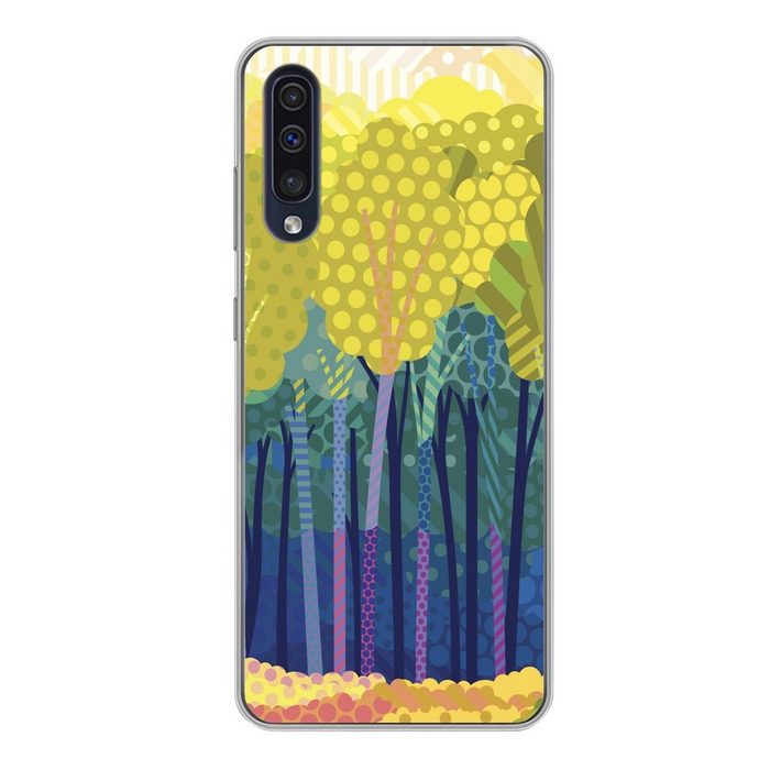 MuchoWow Handyhülle Eine Illustration von grünen Bäumen in einem Wald Handyhülle Samsung Galaxy A50 Smartphone-Bumper Print Handy
