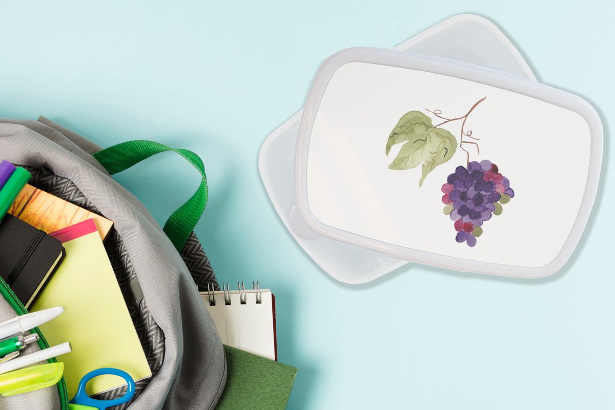 Jungs und Erwachsene, (2-tlg), MuchoWow Blätter und weiß Brotdose, Kinder - Brotbox für Weintrauben Lunchbox Aquarell, für Kunststoff, Mädchen -