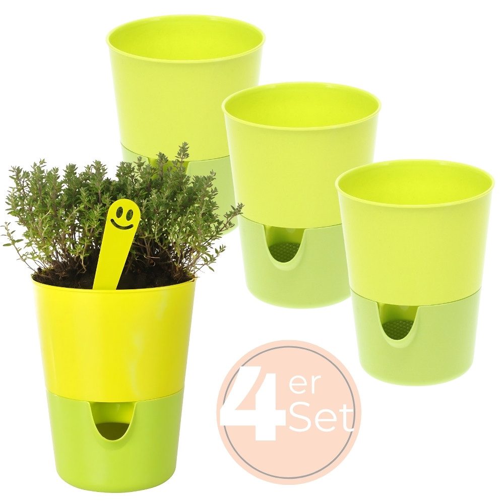 Kräutertopf 4x Kräutertopf Selbstbewässernd Topf Küche Basilikum Blumen Grün 11 cm