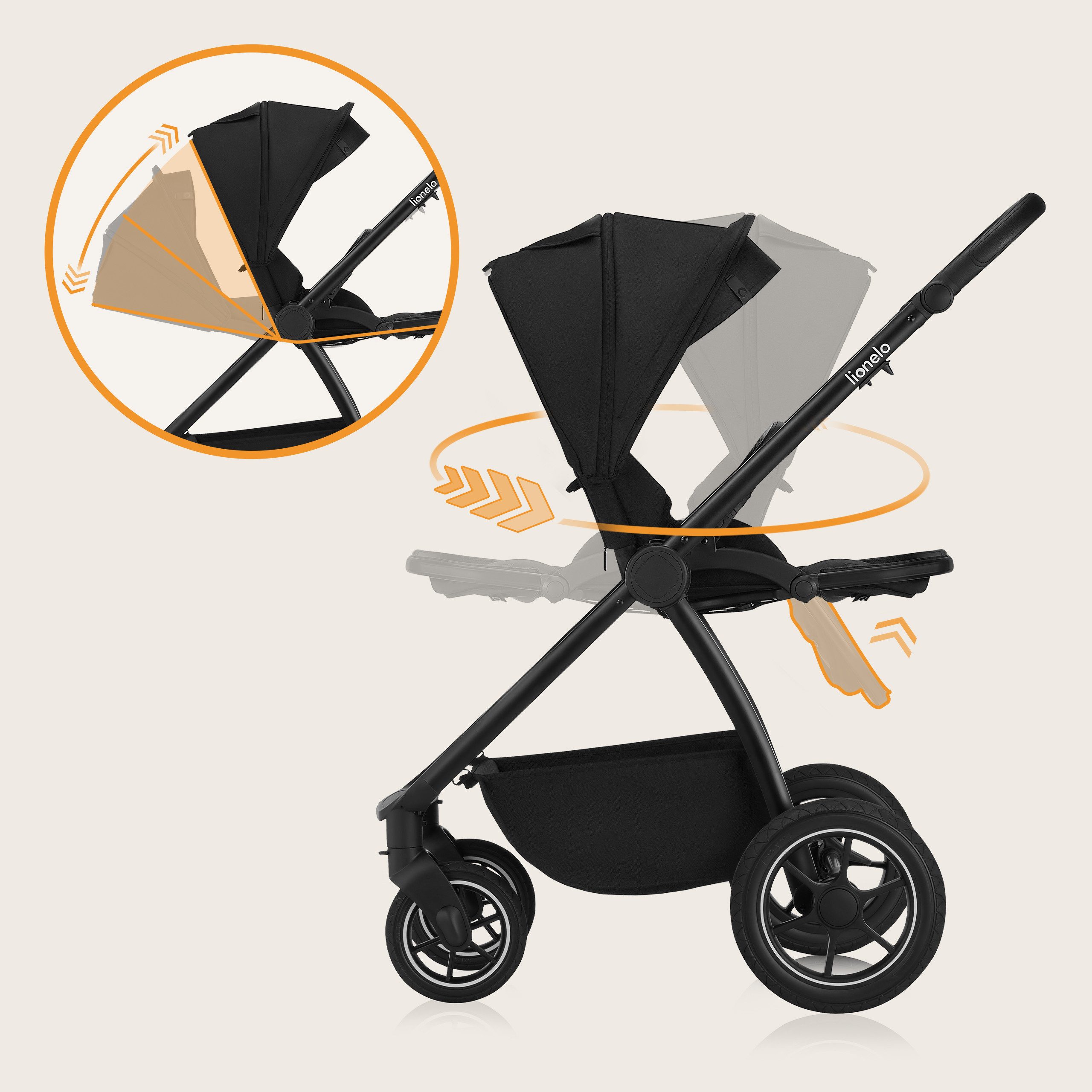 lionelo Kombi-Kinderwagen MERIL 2IN1, (2in1), 2in1/XL-Babywanne/Gummiräder/UPF50+/3D Panorama/Adapters