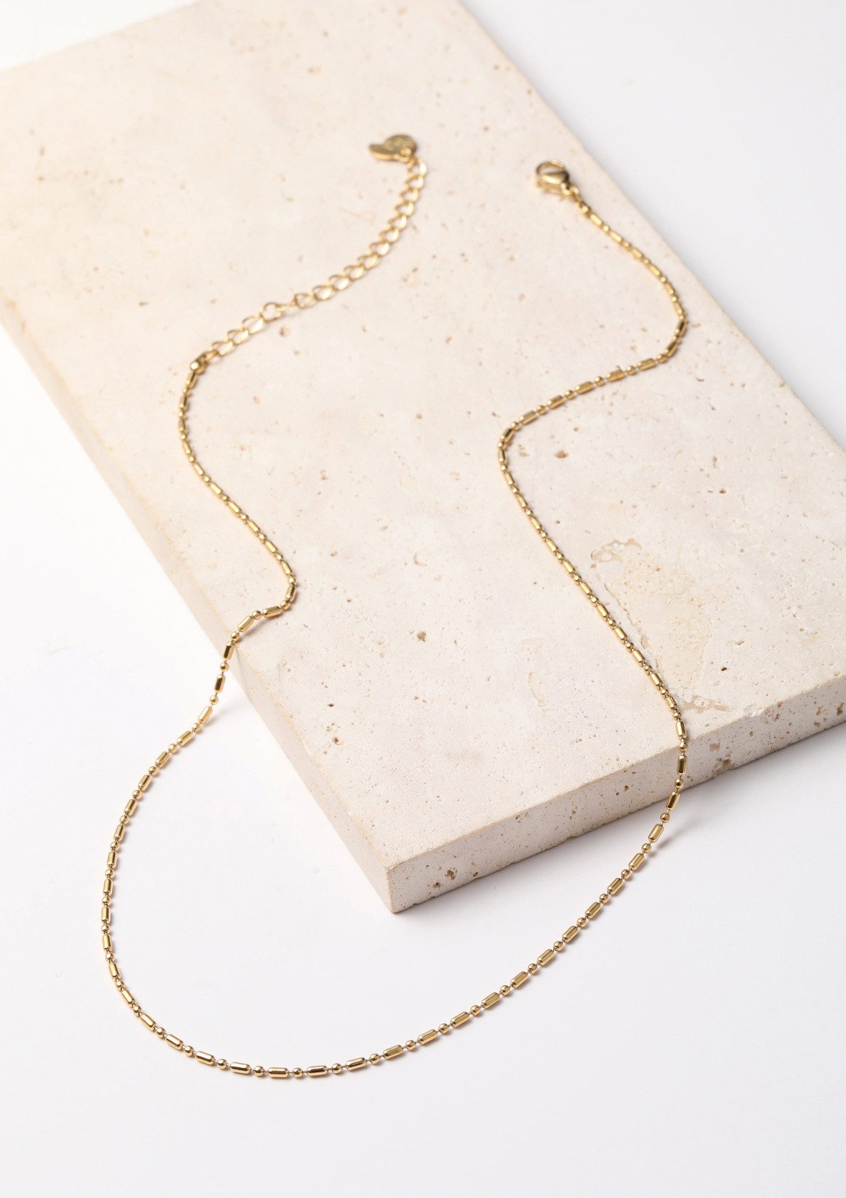 Hey Happiness Kette ohne Anhänger Damen Kugel Stab, Viereck Perlenkette 18K Roségold Vergoldet, Basic Edelstahl Erbskette Layer Look, wasserfest