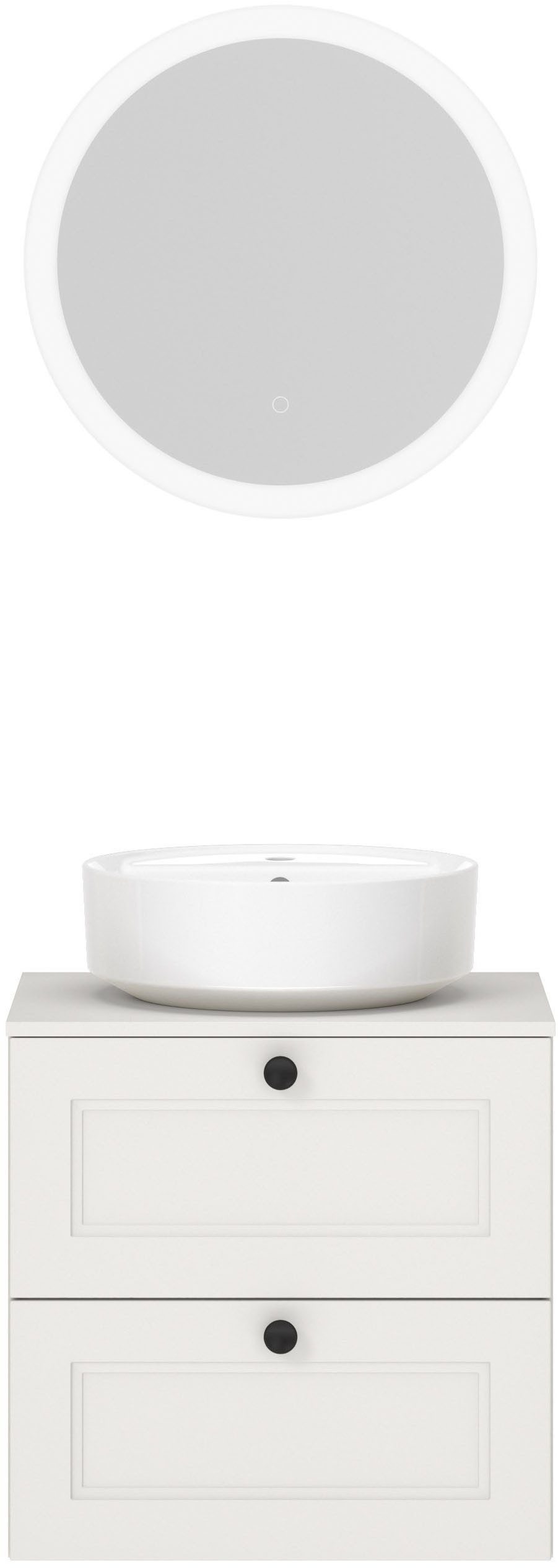 nobilia® Badmöbel-Set Cascada, (Set, 2-St., inkl. Aufsatzwaschbecken und beleuchtetem Spiegel mit Touch-Sensor), vormontiert, mit Soft-Close, in vier Breiten