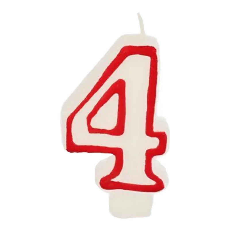 PAPSTAR Geburtstagskerze Zahlenkerze 7,3 cm weiß "4" mit rotem Rand (Stück, 1-tlg., Zahlenkerze), Geburtstagskerze Geburtstagstorte Tortendekoration Kuchendekoration