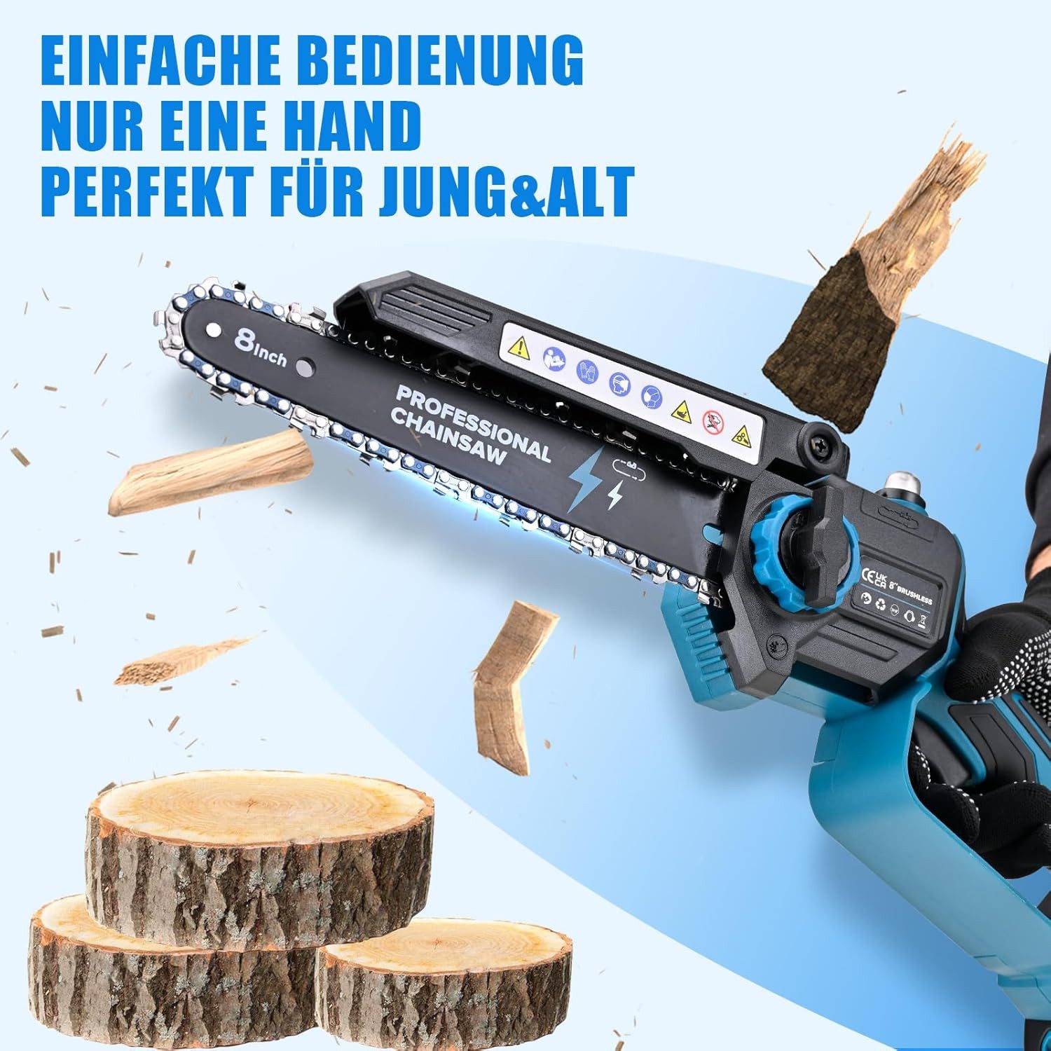 Rinoxar Akku-Kettensäge Mini Kettensäge mit 2 günstig online kaufen