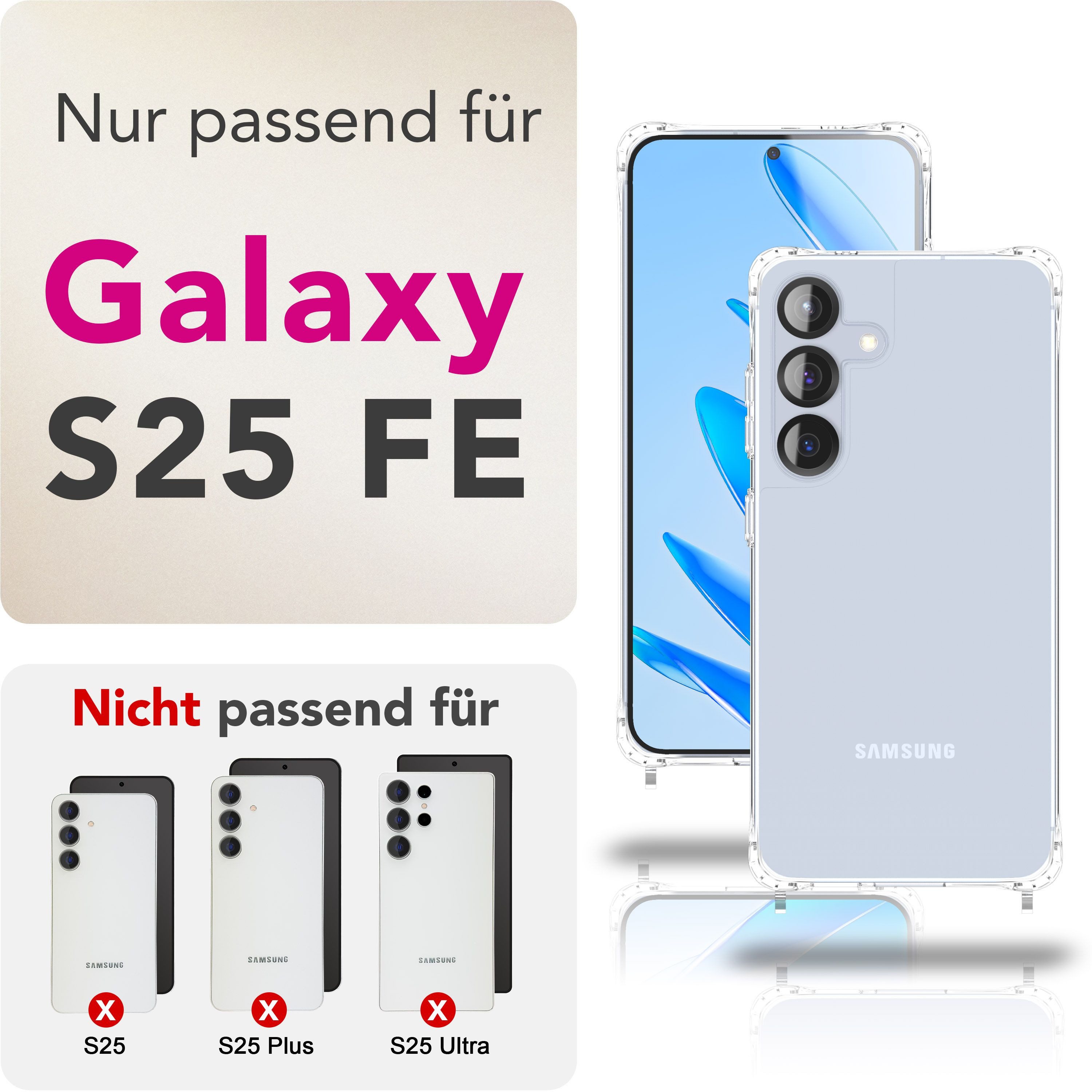 Nalia Smartphone-Hülle Samsung Galaxy S25 FE 17 cm (6,7 Zoll), Hülle zum Umhängen / 160cm Handykette / MultiWear Band / Fallschutz – Bild 3 von 5