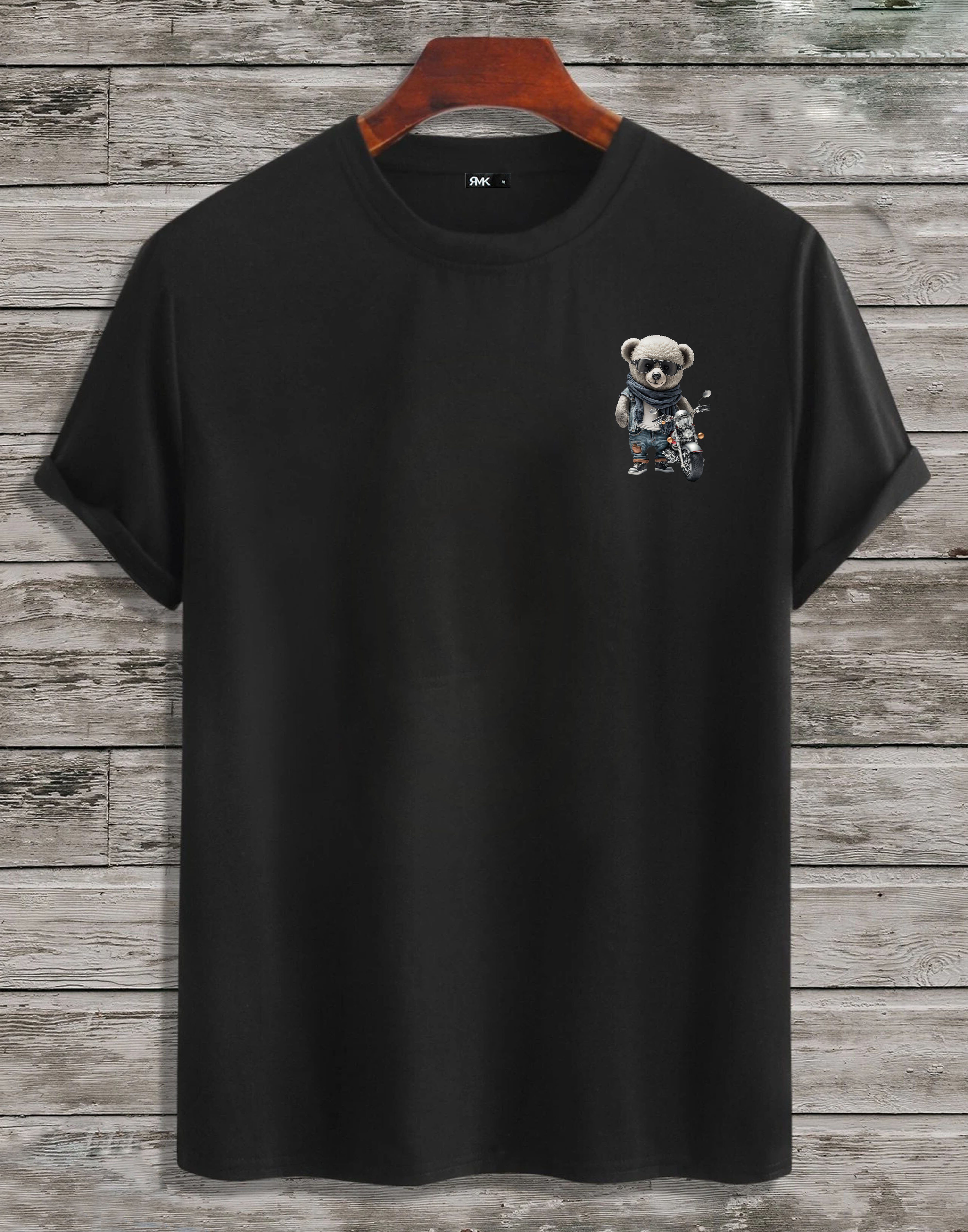 RMK T-Shirt Herren T-Shirt Rundhals mit Teddybär Motorrad