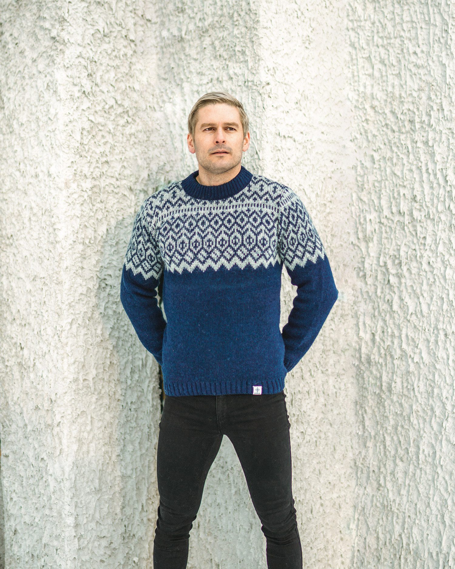 KIDKA Wollpullover Isländischer Pullover - Norwegerpullover für Damen / Herren - blau - aus rauer isländischer Wolle