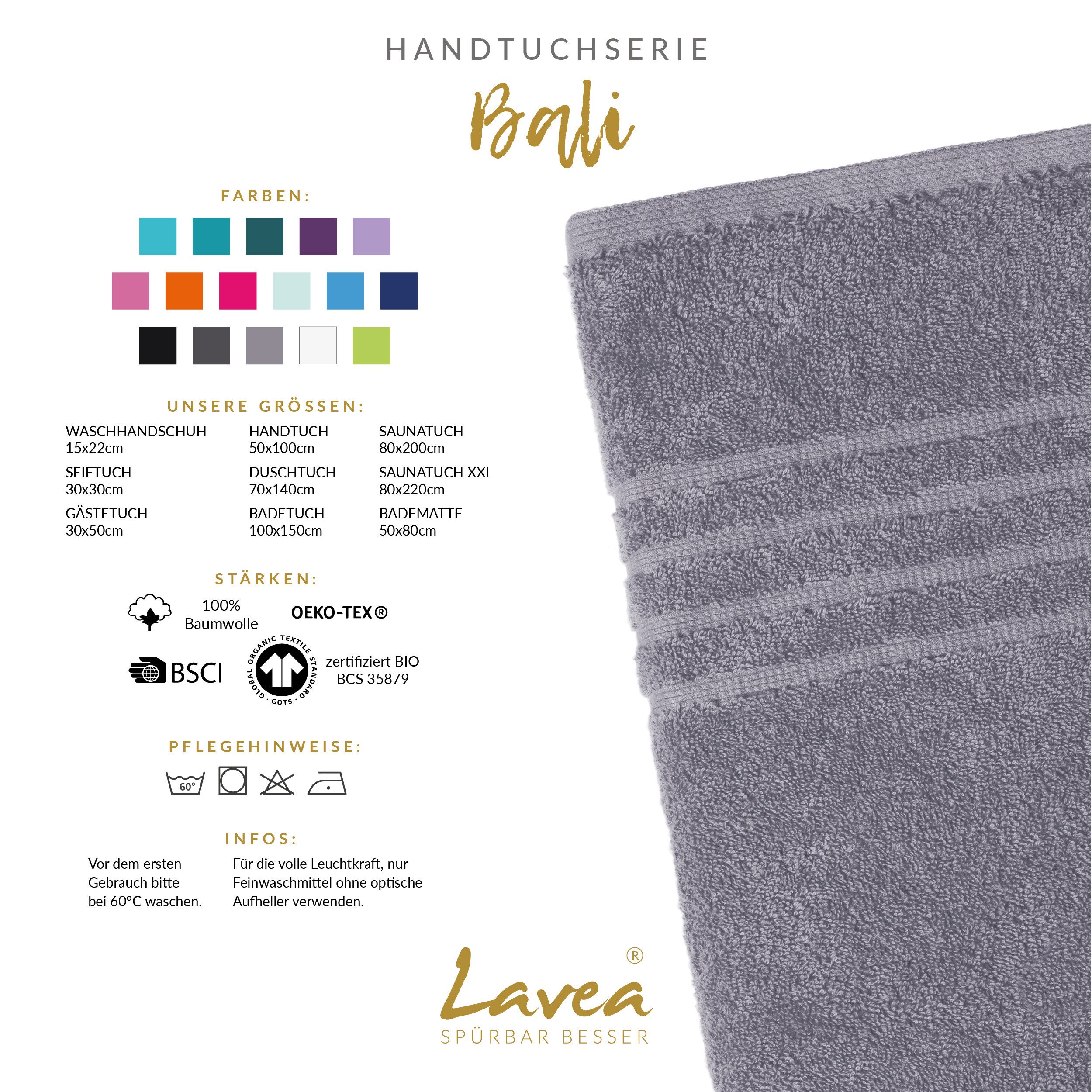 Lavea Seiftuch Bali Seiftücher, Waschlappen Frottee 30x30 cm, Weiches Bio-Baumwollfrottee (Set, 2-St), kleine Handtücher, Handtuch-Set, GOTS-zertifiziert, 500g/m²