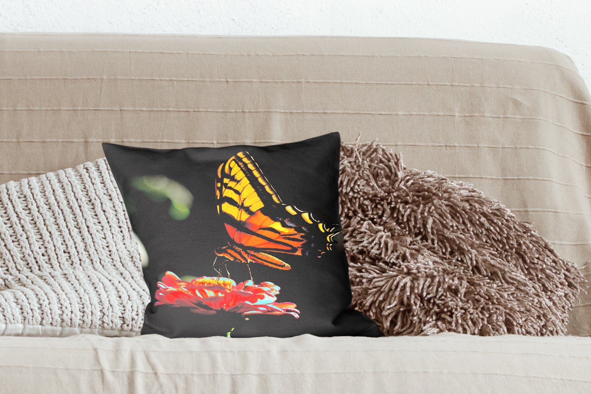MuchoWow Dekokissen Schmetterling - Botanisch Schlafzimmer, Füllung Sofakissen mit Deko, für Zierkissen - Blume, Wohzimmer